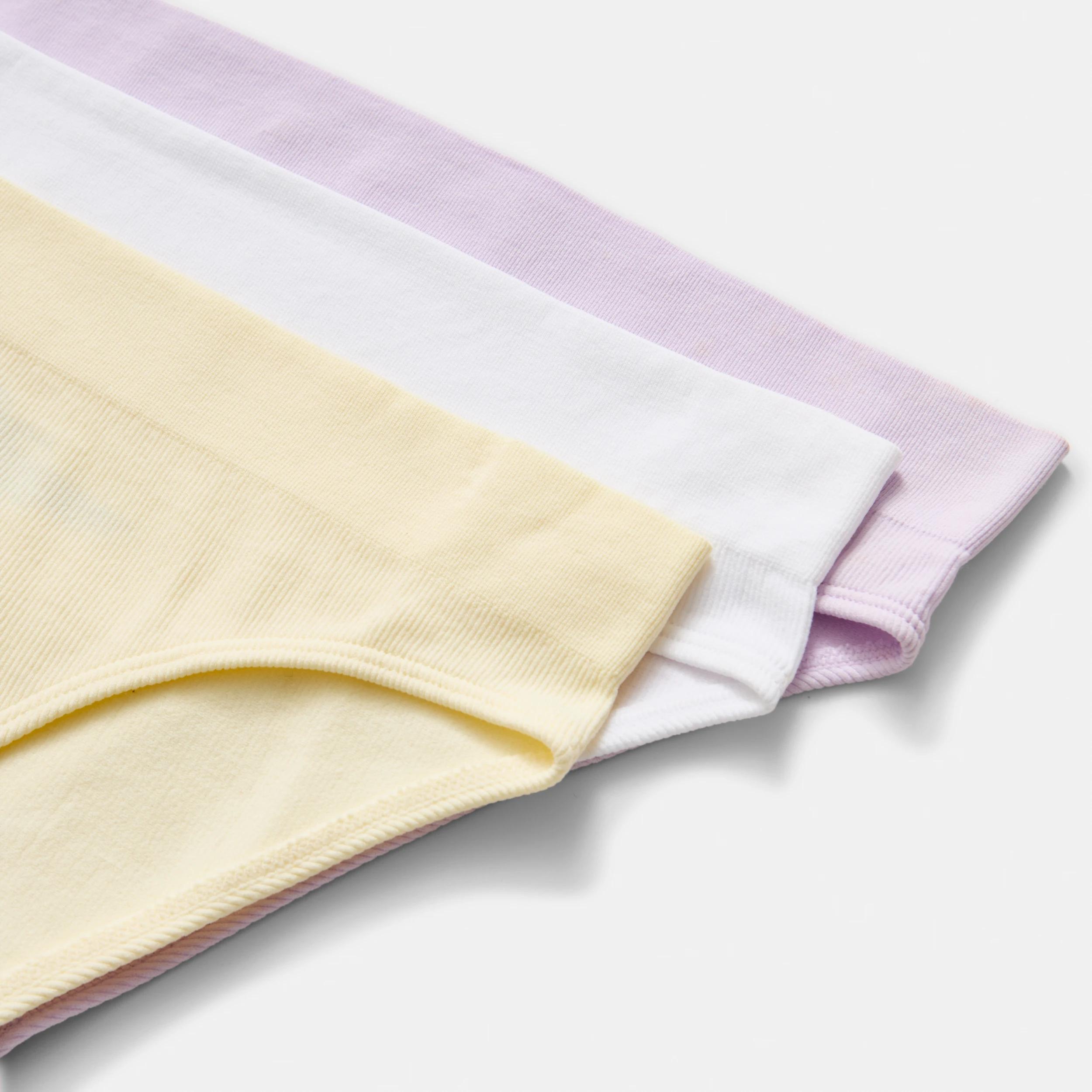 3 3 Pack Ribbed Seamfree Hi-Waist Bikini Briefs BRIGHT LAVENDER, WHITE, LEMON ICING, 3 of 3