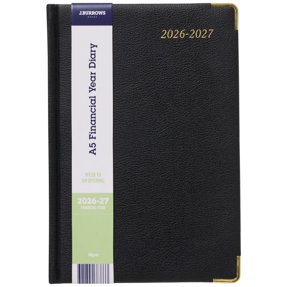 1 J.Burrows A5 Week to View Elite FY26/27 Diary Black, 1 of 6