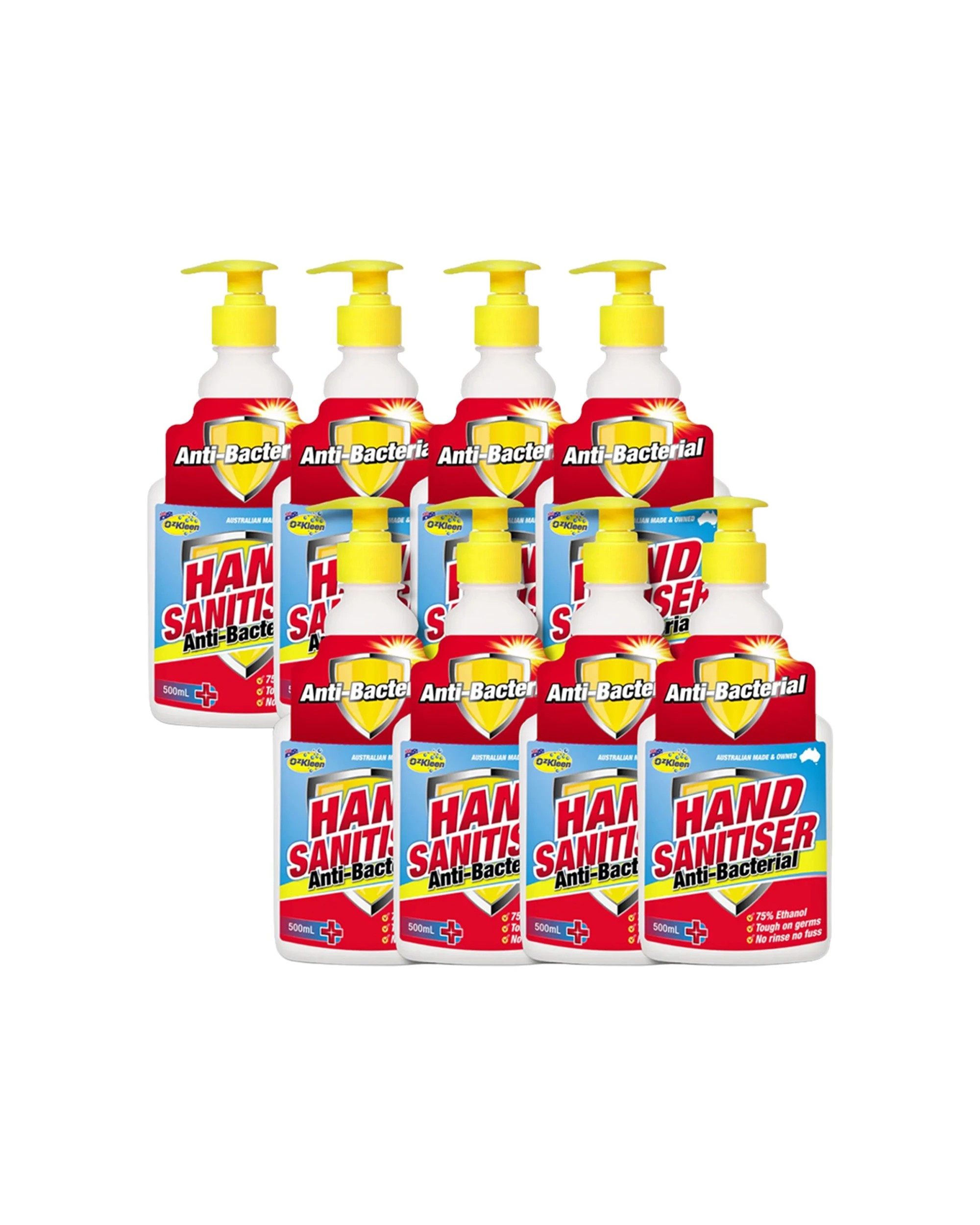1 Ozkleen Hand Sanitiser Power Pack 8 x 500ml Antibacterial - Clear, 1 of 1