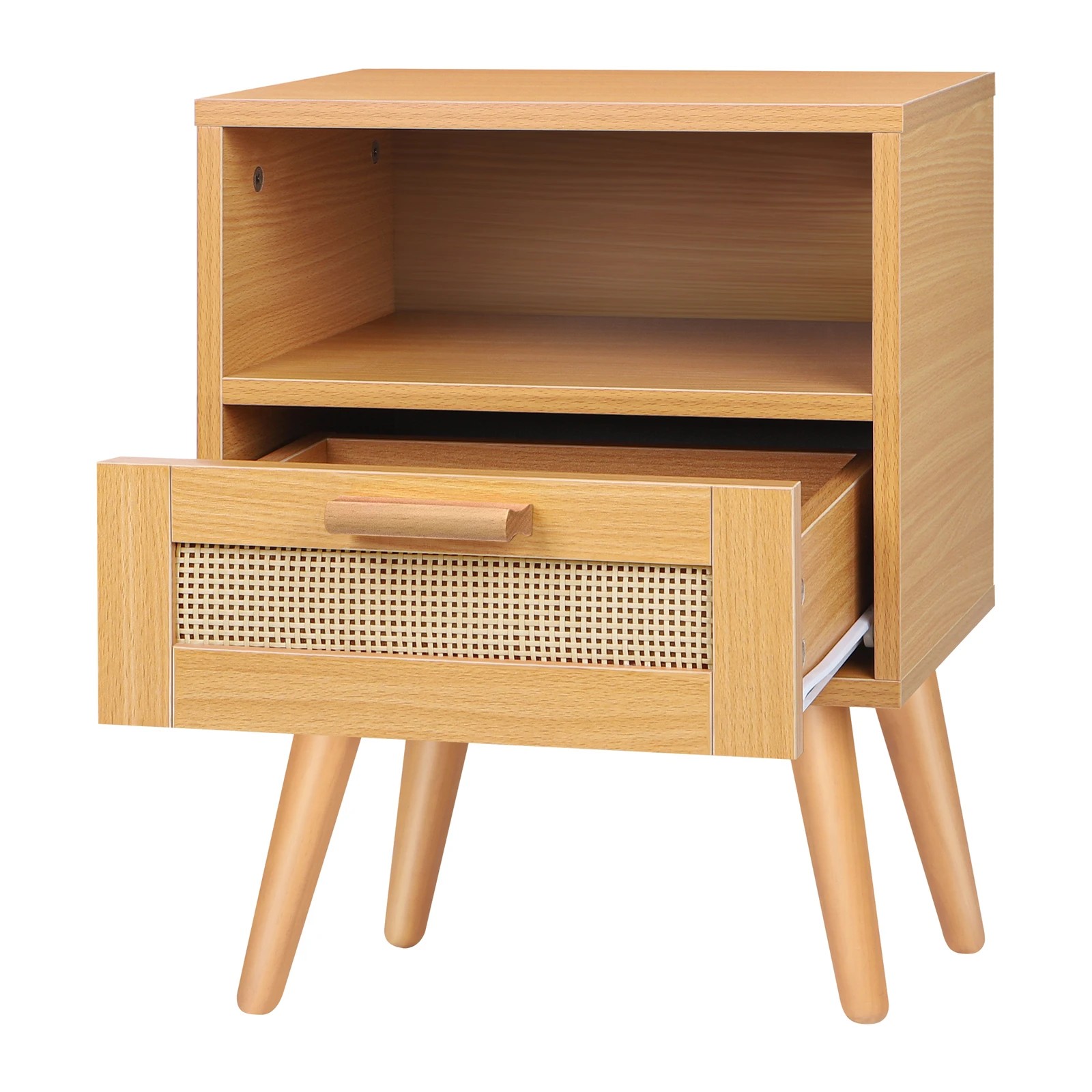 7 Alfordson 2x Bedside Table Nightstand Side Storage Cabinet Scandinavian Rattan - Oak, 7 of 8