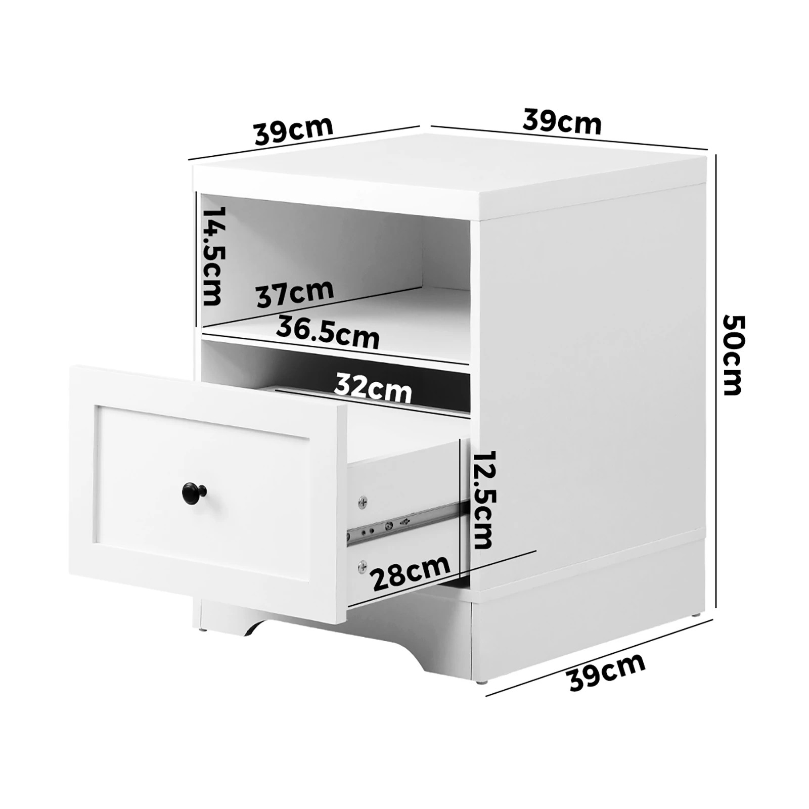 2 Oikiture 2PCS Bedside Tables Nightstand Hamptons Furniture - White, 2 of 8