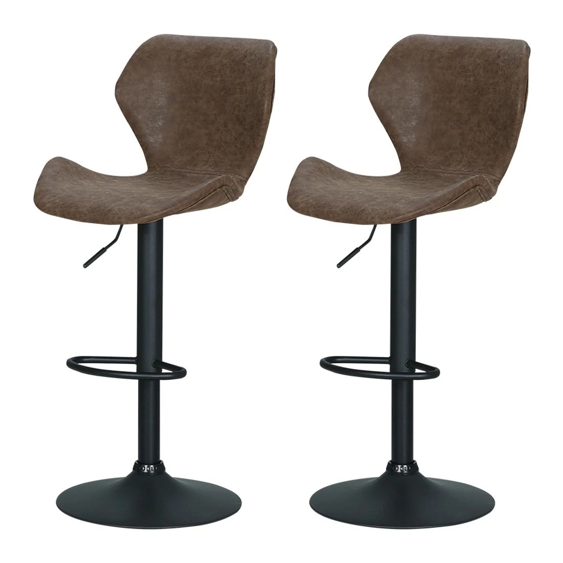 1 Artiss 2x Bar Stools Vintage Leather Gas Lift - Brown, 1 of 5