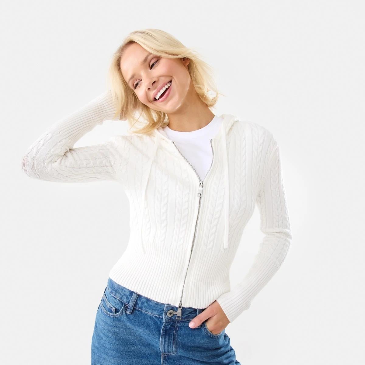 2 Zip Through Cable Cardigan Ecru, 2 of 9