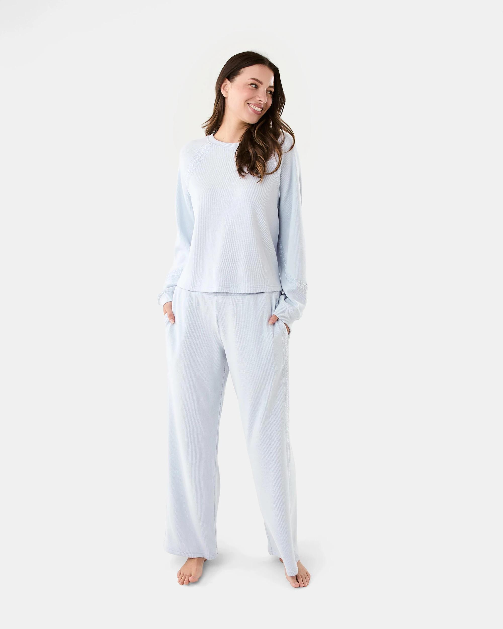 7 Waffle Lace Lounge Pants Halo Blue, 7 of 7