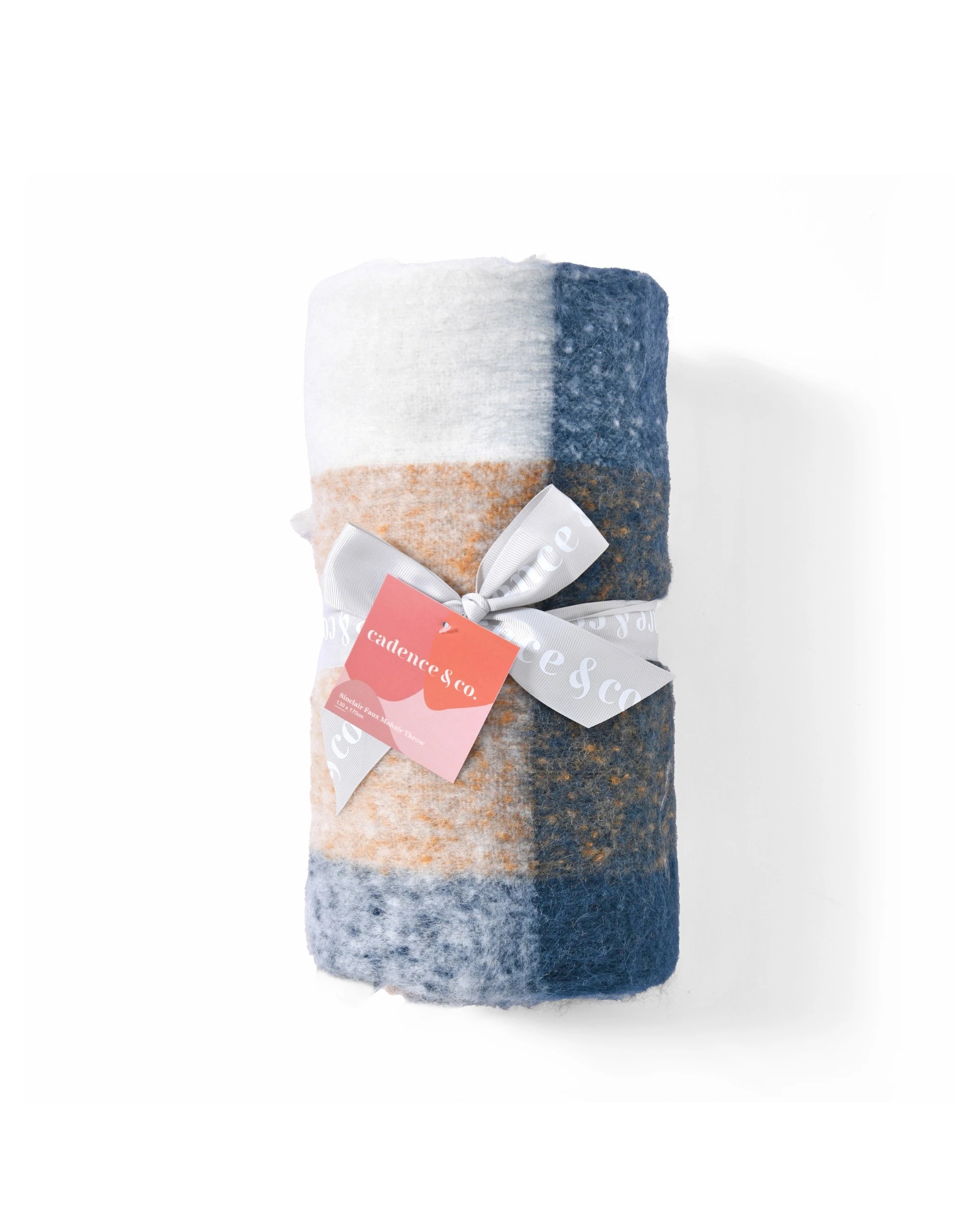 1 Cadence & Co. Sinclair Faux Mohair Check Throw 130x170cm - Ginger and Navy, 1 of 4
