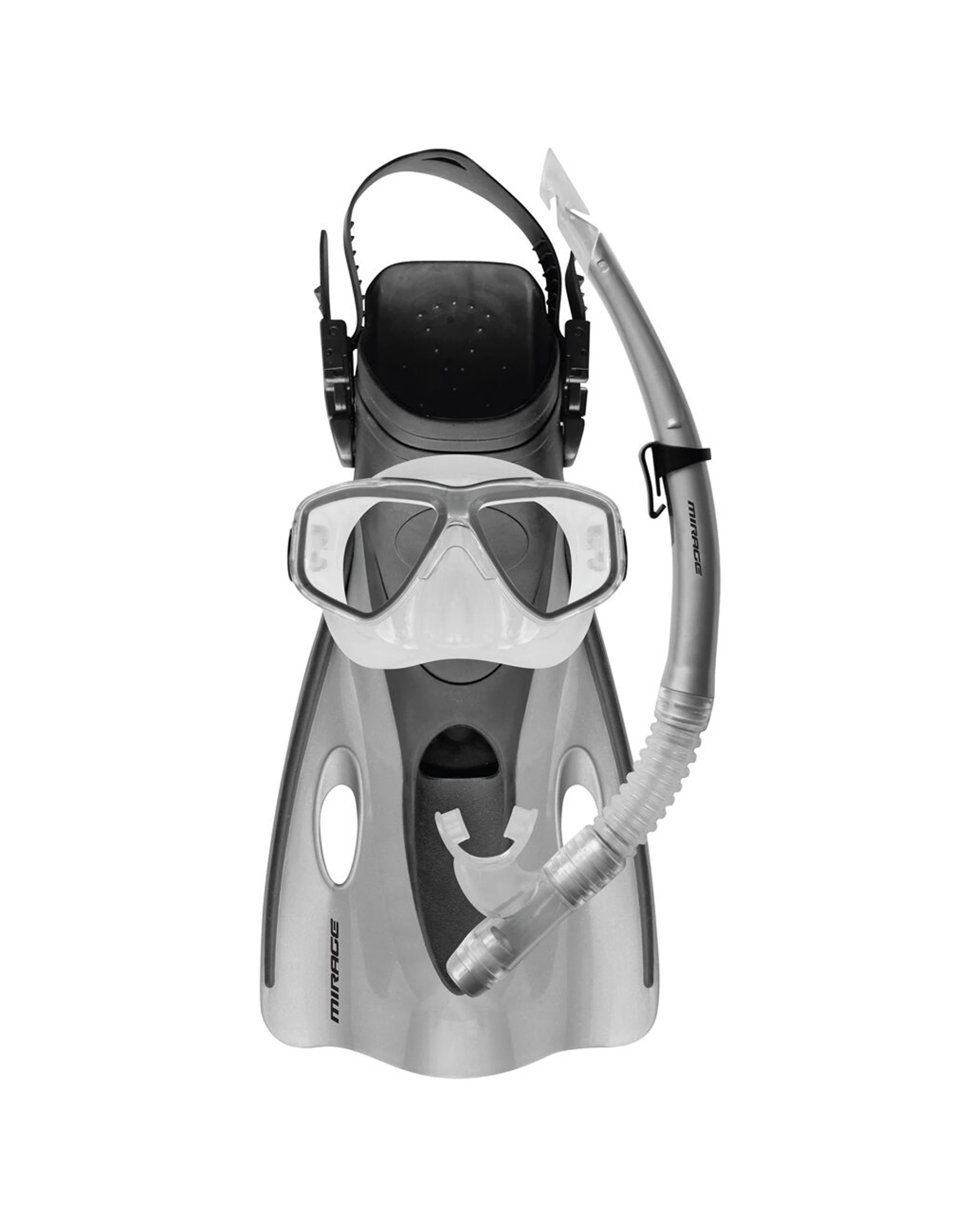 1 Mirage 4pc Ezi-Travel Snorkelling Mask Snorkel Fins Set LXL - Silver, 1 of 1