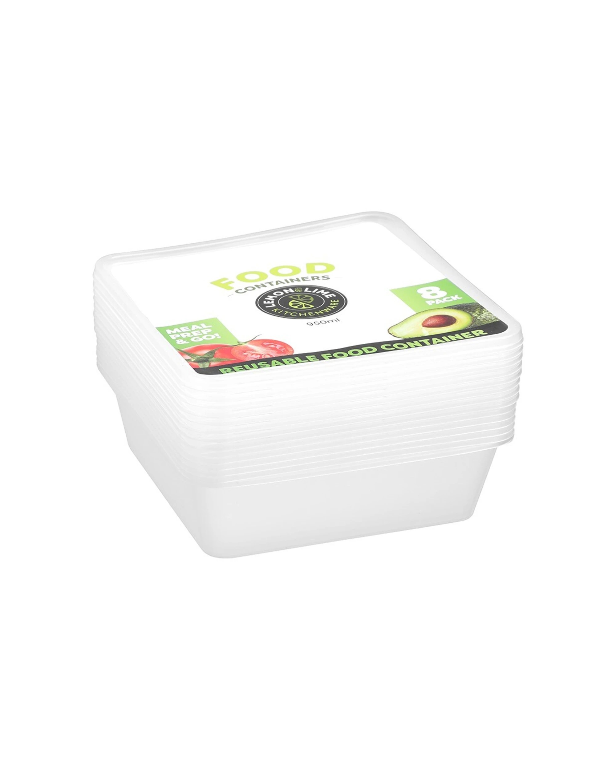 2 8pk Lemon & Lime 950ml Reusable Food Container/meal Storage Square W/ Lid Clear
 - Clear, 2 of 3