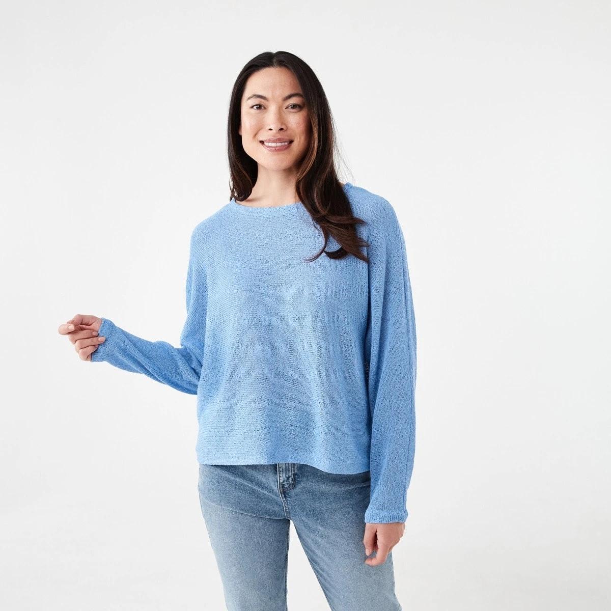 1 Open Knit Batwing Sleeve Jumper Cornflower, 1 of 5