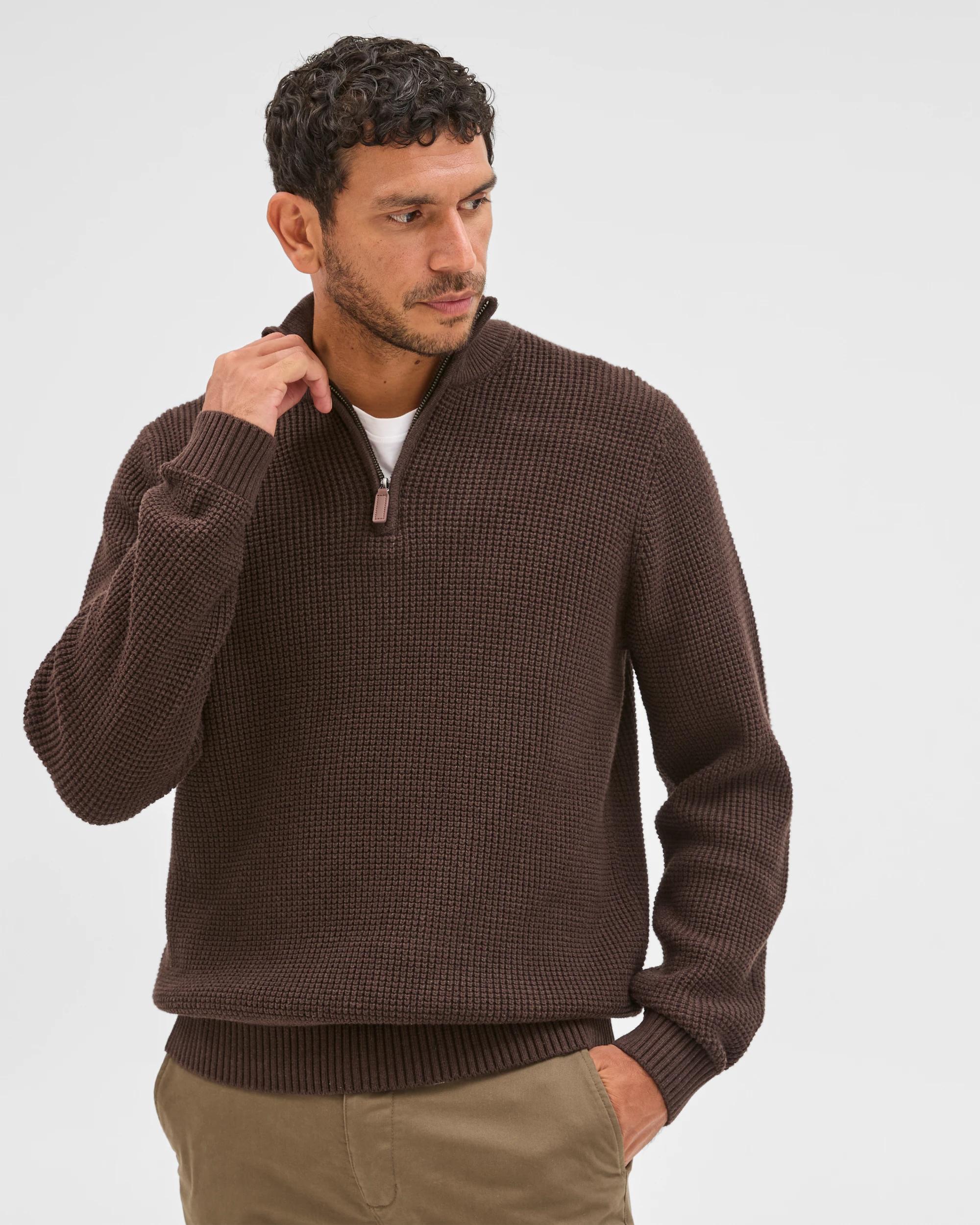 2 Target Man Australian Cotton 1/2 Zip Knit Jumper CHOCOLATE, 2 of 6