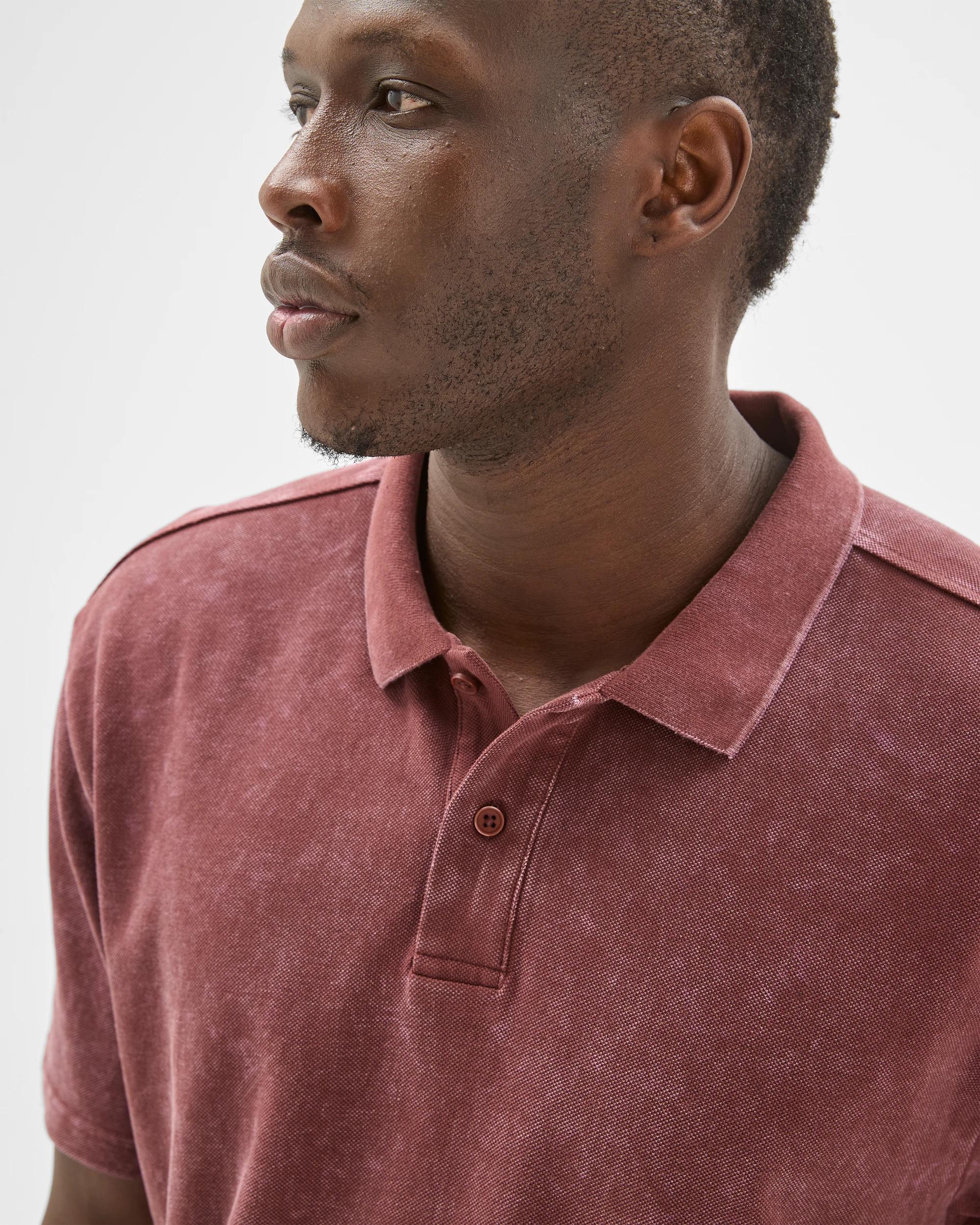 5 Commons Australian Cotton Overdyed Pique Polo Top RUST WASH, 5 of 6