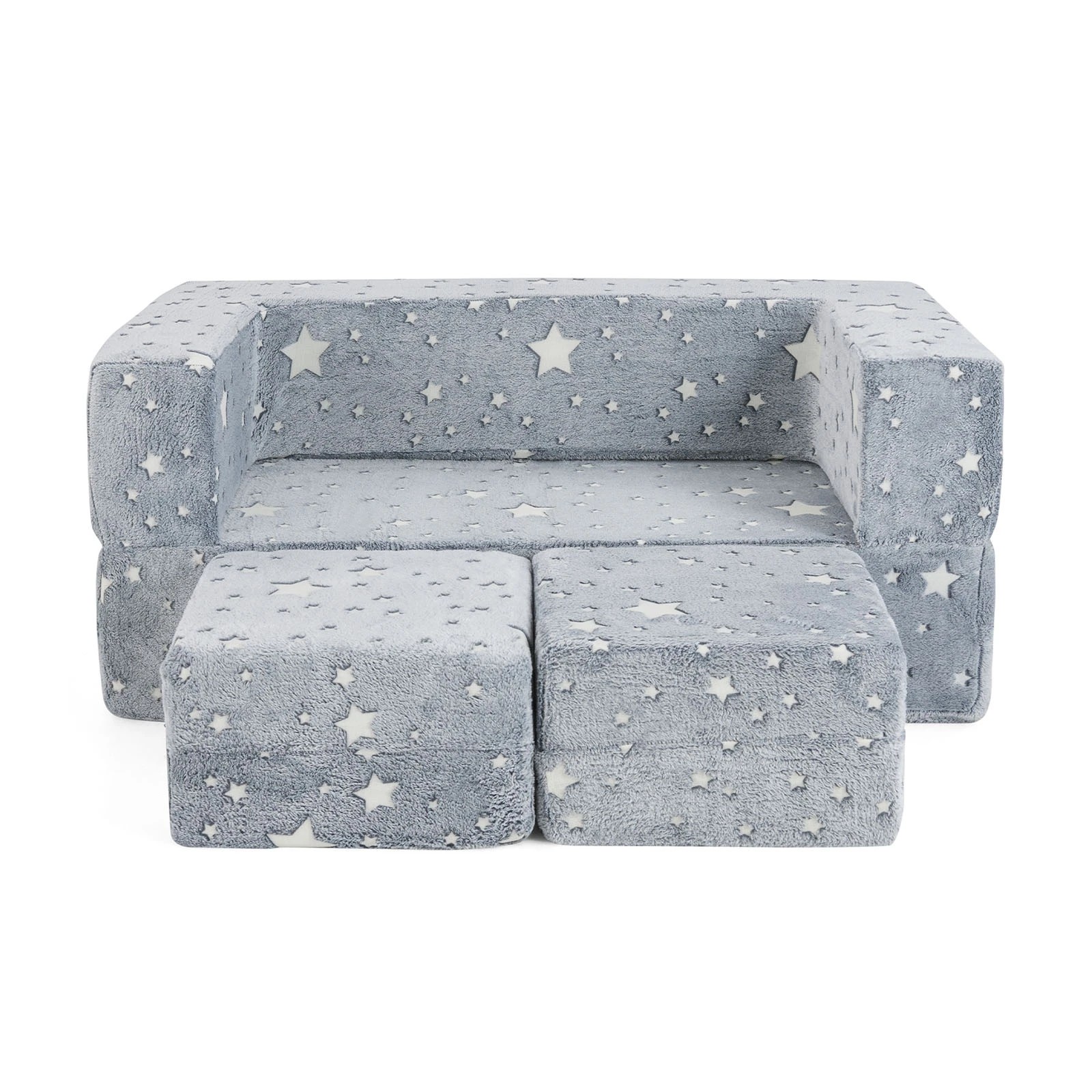 1 Costway Double Seater Luminous Foldable Sofa w/Flannel Cover - Grey, 1 of 1