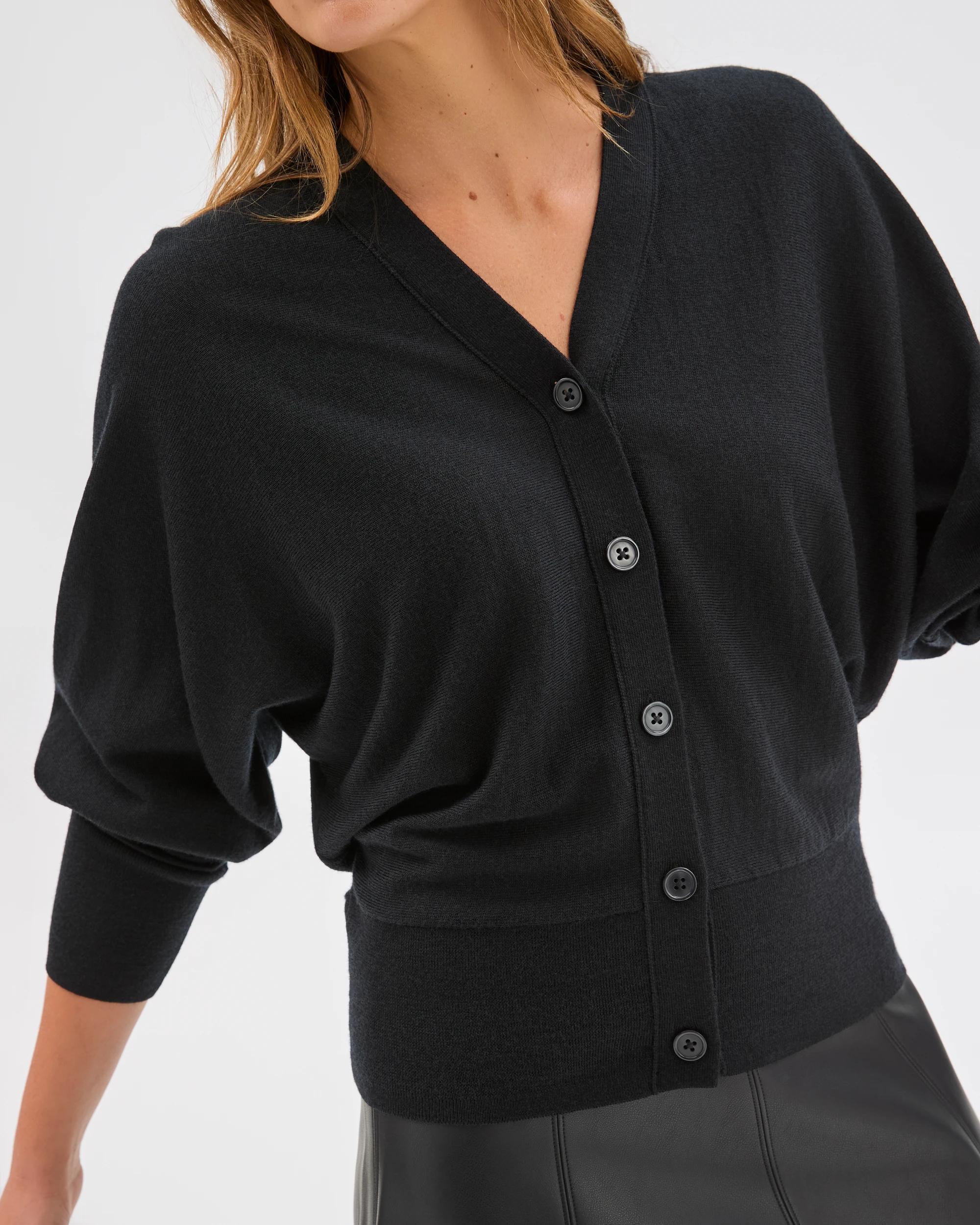 3 Preview Australian Merino Wool Batwing Cardigan BLACK, 3 of 8