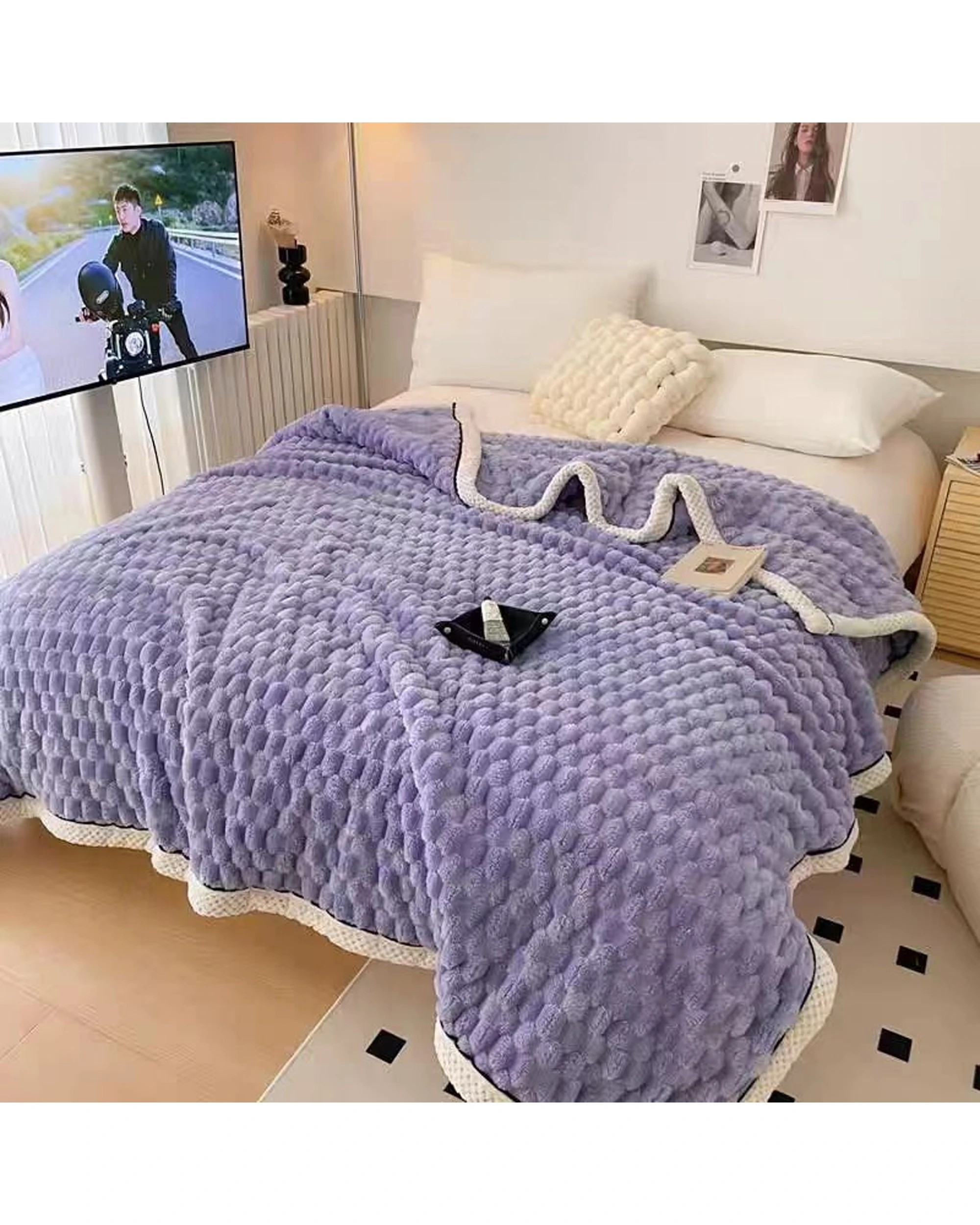 2 Cotton More Large Soft Microsherpa Bed Blanket Throw 200x230cm - Purple, 2 of 7