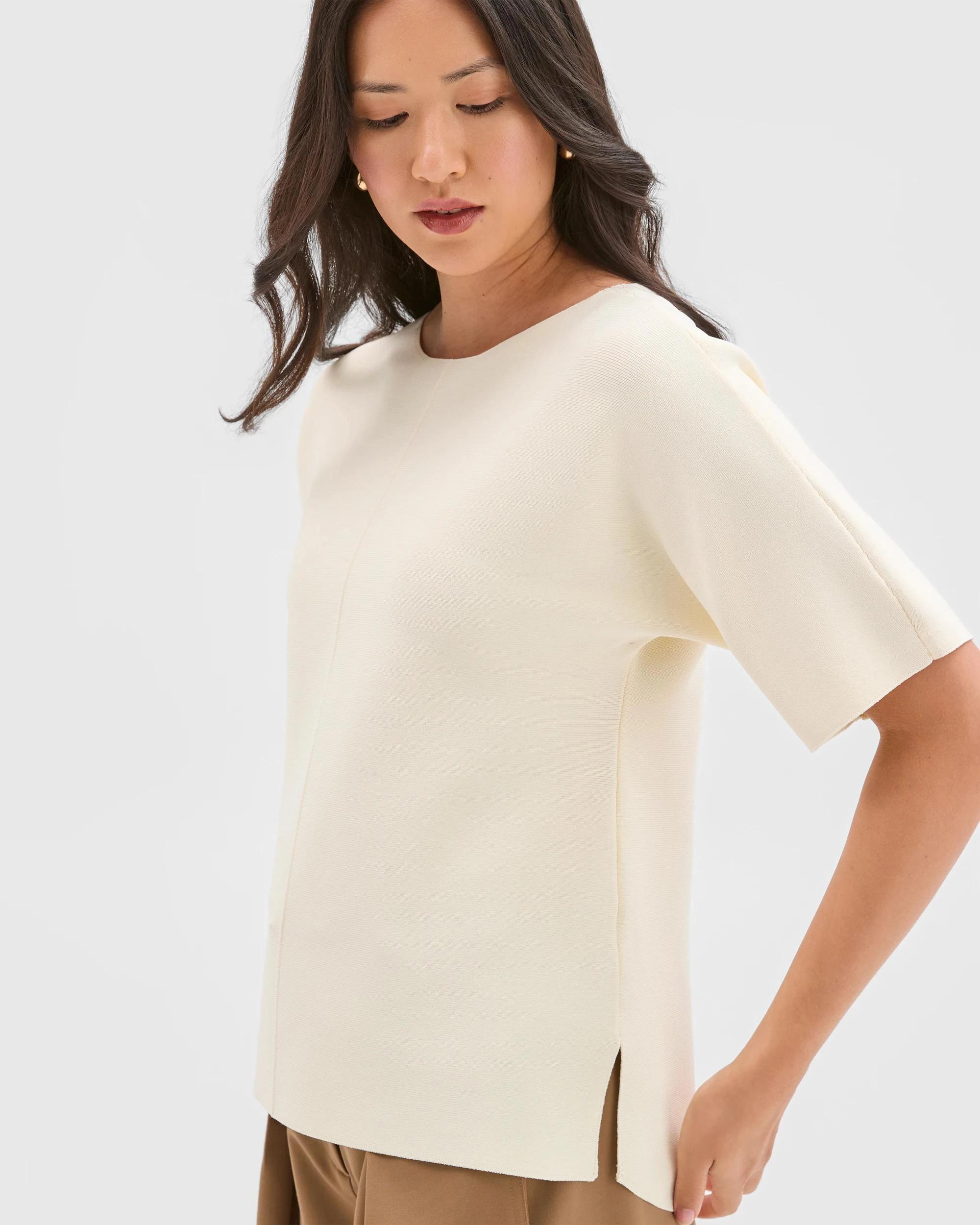 4 Preview Short Sleeve Crepe Knit T-Shirt VANILLA ICE, 4 of 6