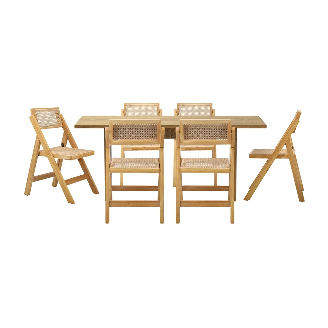 6 Oikiture 180cm Rectangular Dining Table With 6pcs Dining Chairs Foldable
 - Natural, 6 of 10