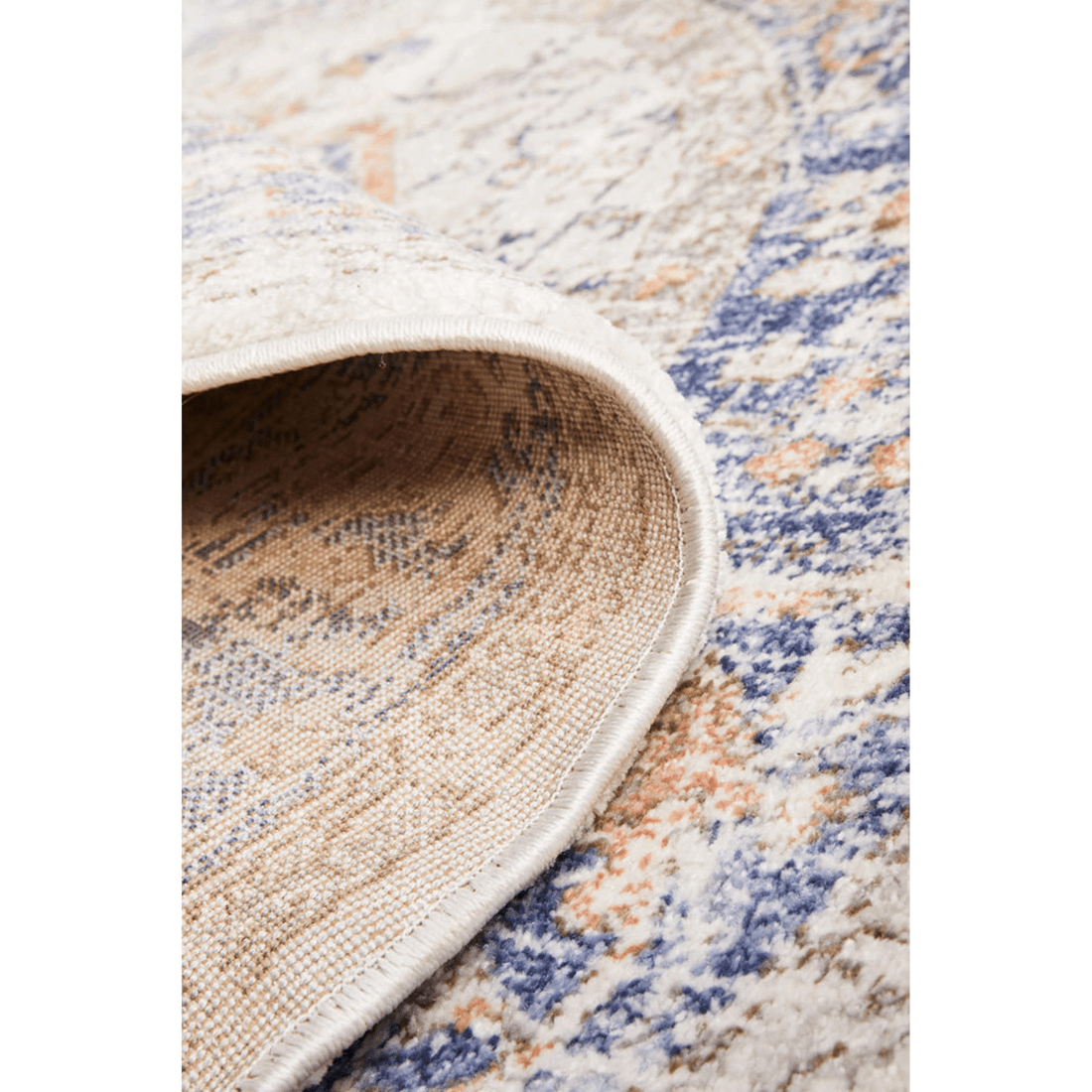 9 RUG CULTURE Mayfair Lorissa Round Rug, Ocean Blue &amp; Peach, 10 mm Polypropylene, Power Loomed, Made in Turkey - Blue, 9 of 9