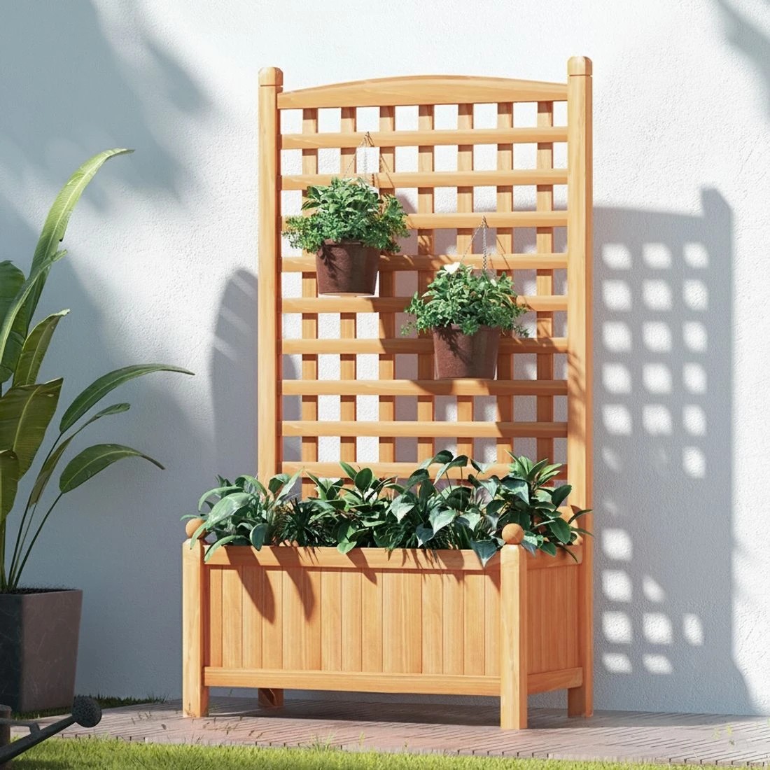 5 Green Fingers Garden Bed Wooden 64x35x115cm Planter Raised Box Container Trellis - Brown, 5 of 5