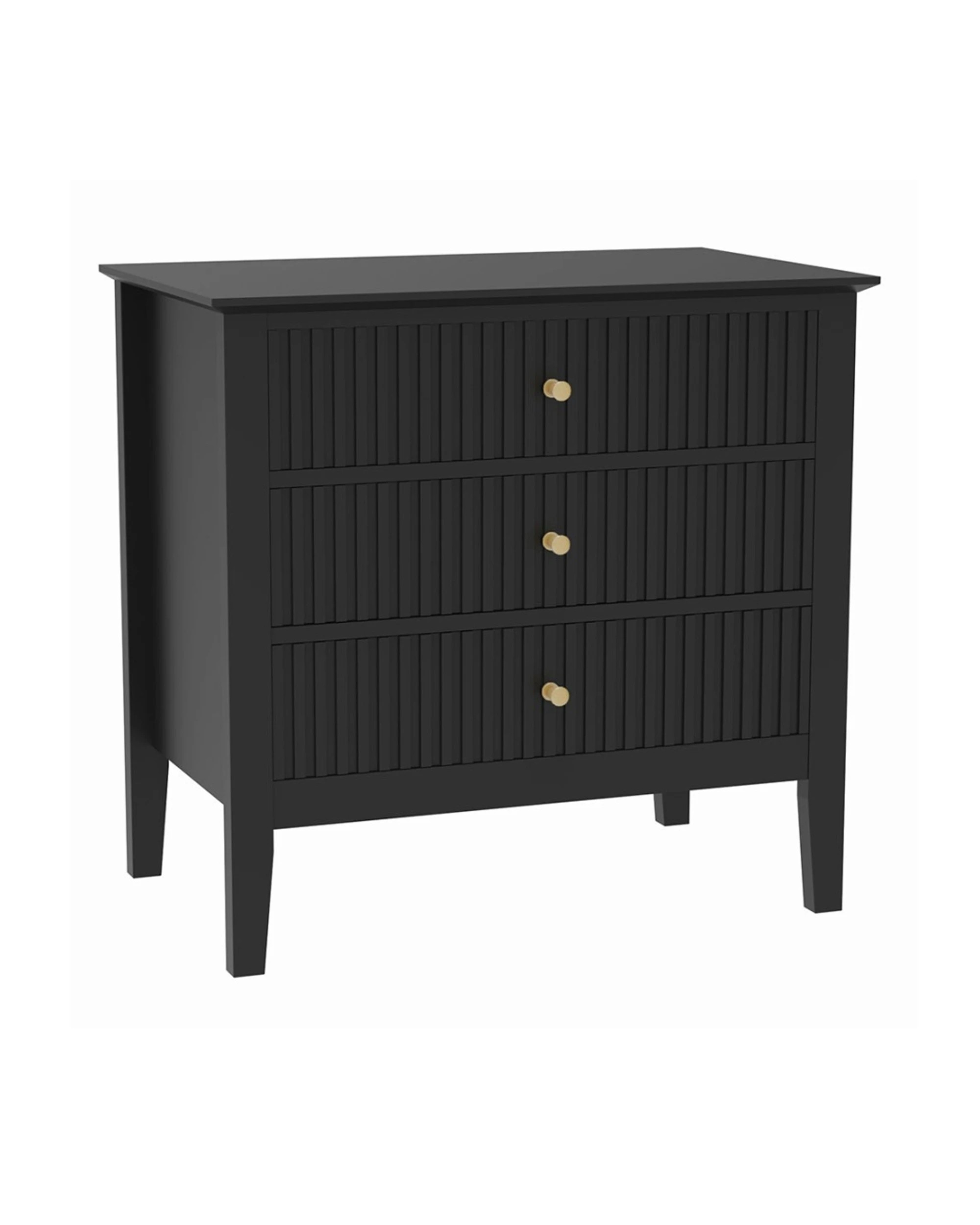 1 Alpine Bay Zara Fluted WIDE Bedside Table 3 Drawer W65cm - Black, 1 of 7