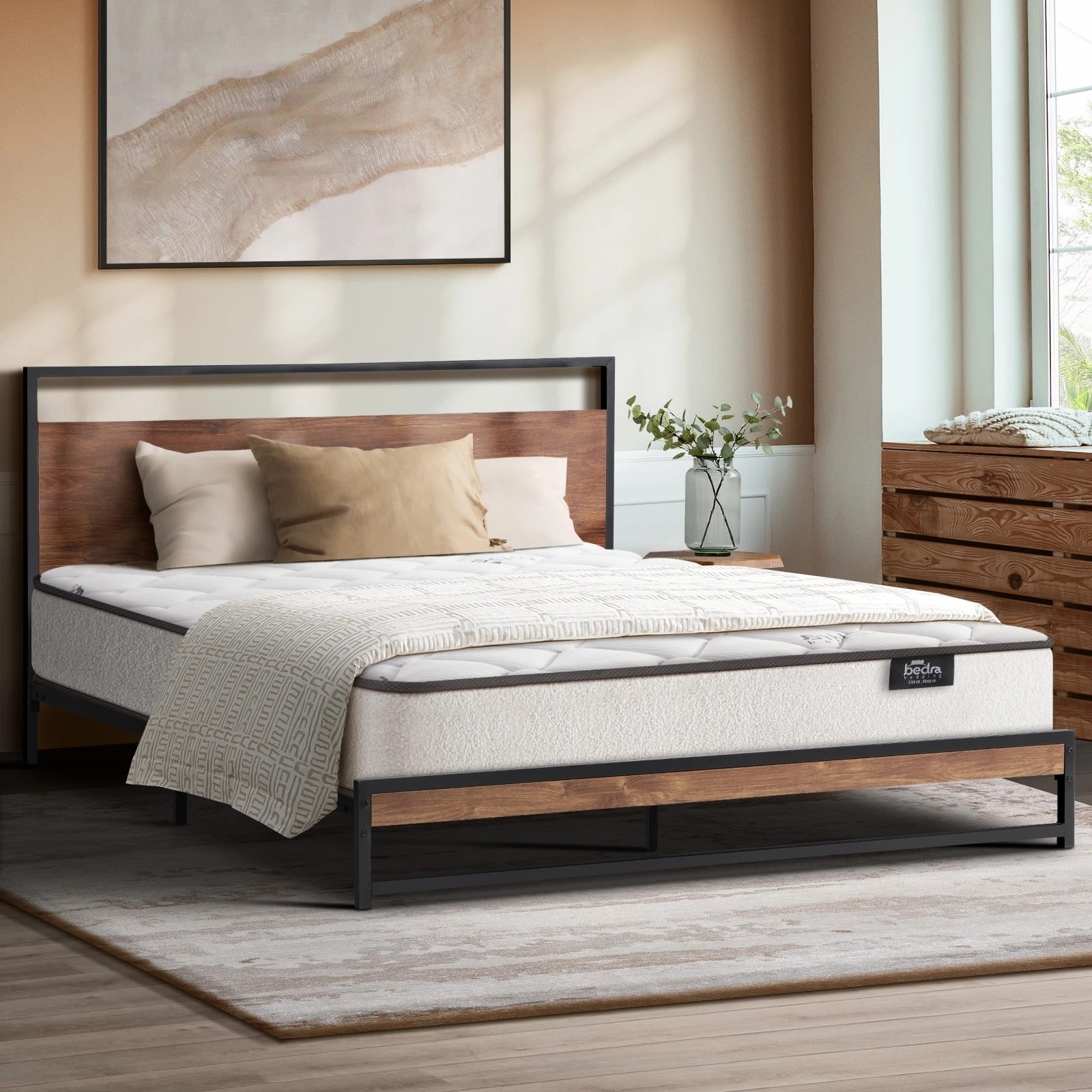2 Oikiture Metal Bed Frame King Size Beds Platform With Mattress
 - Black, 2 of 7