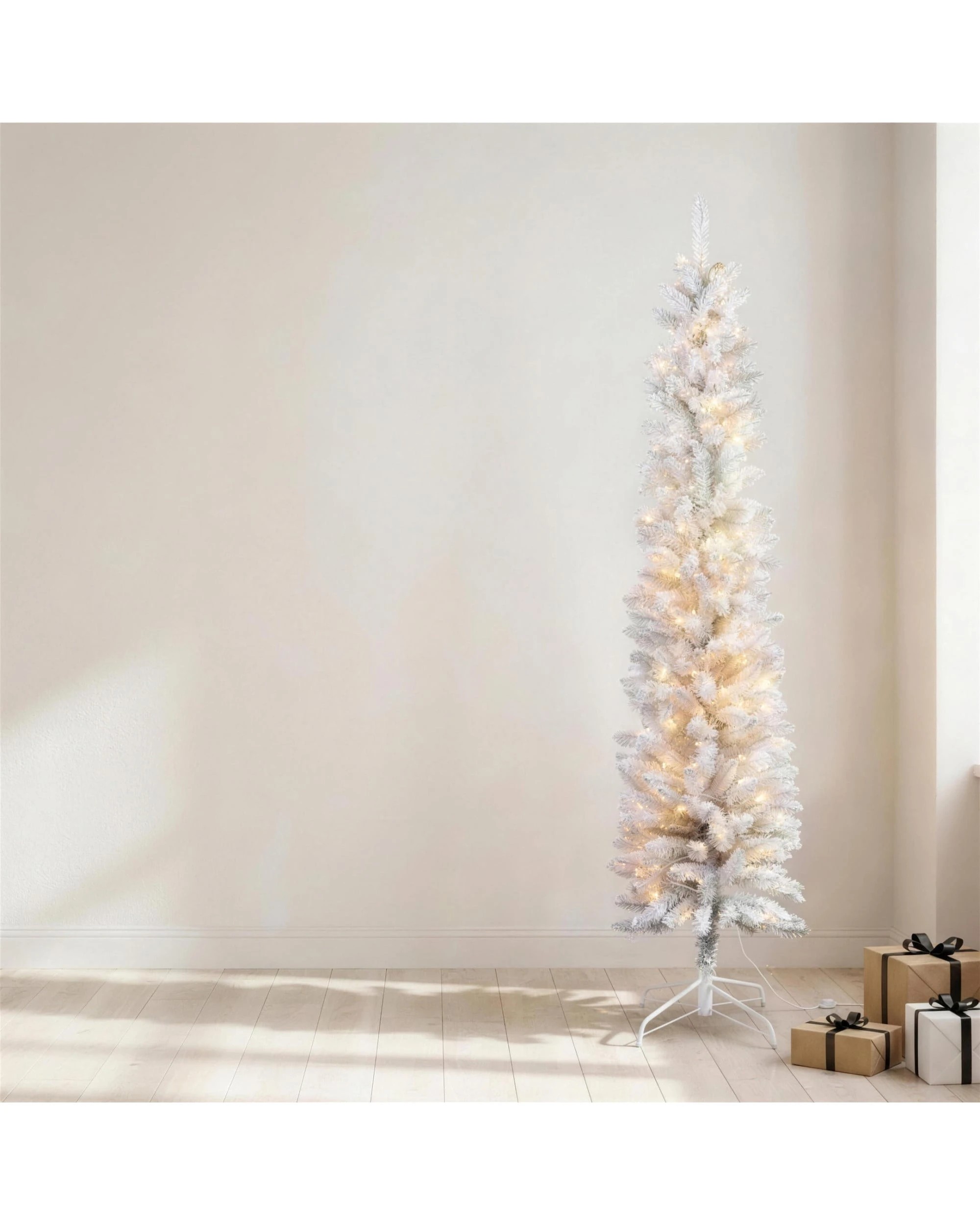 4 Christabelle 1.8m White Fairy Floss Christmas Tree - Slim Flocked Pre-Lit RGB LED, 20 Modes, Hinged Branches - White, 4 of 4
