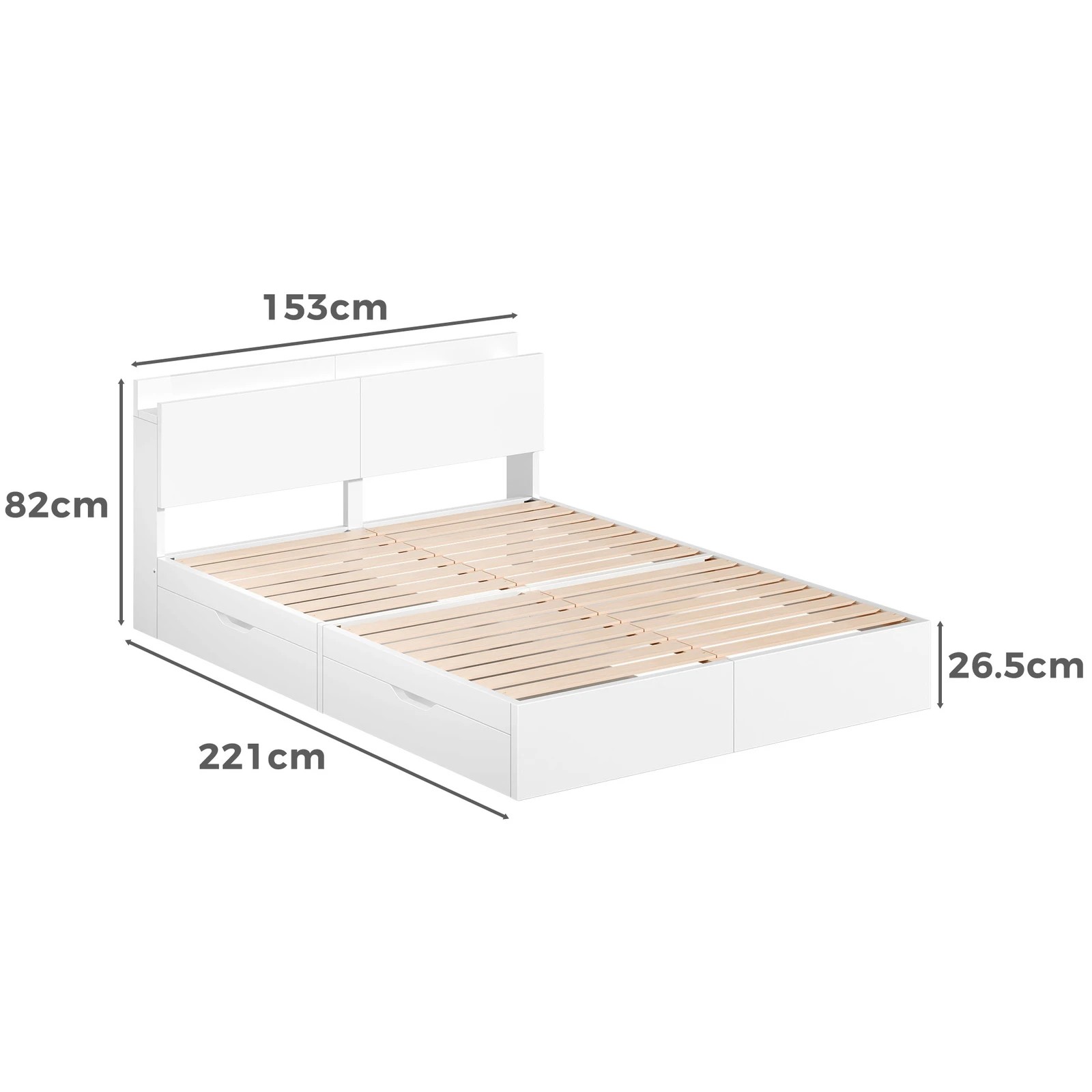 9 Alfordson Wooden Bed Frame Queen Size with Charging Station & 2 Drawers - White, 9 of 10