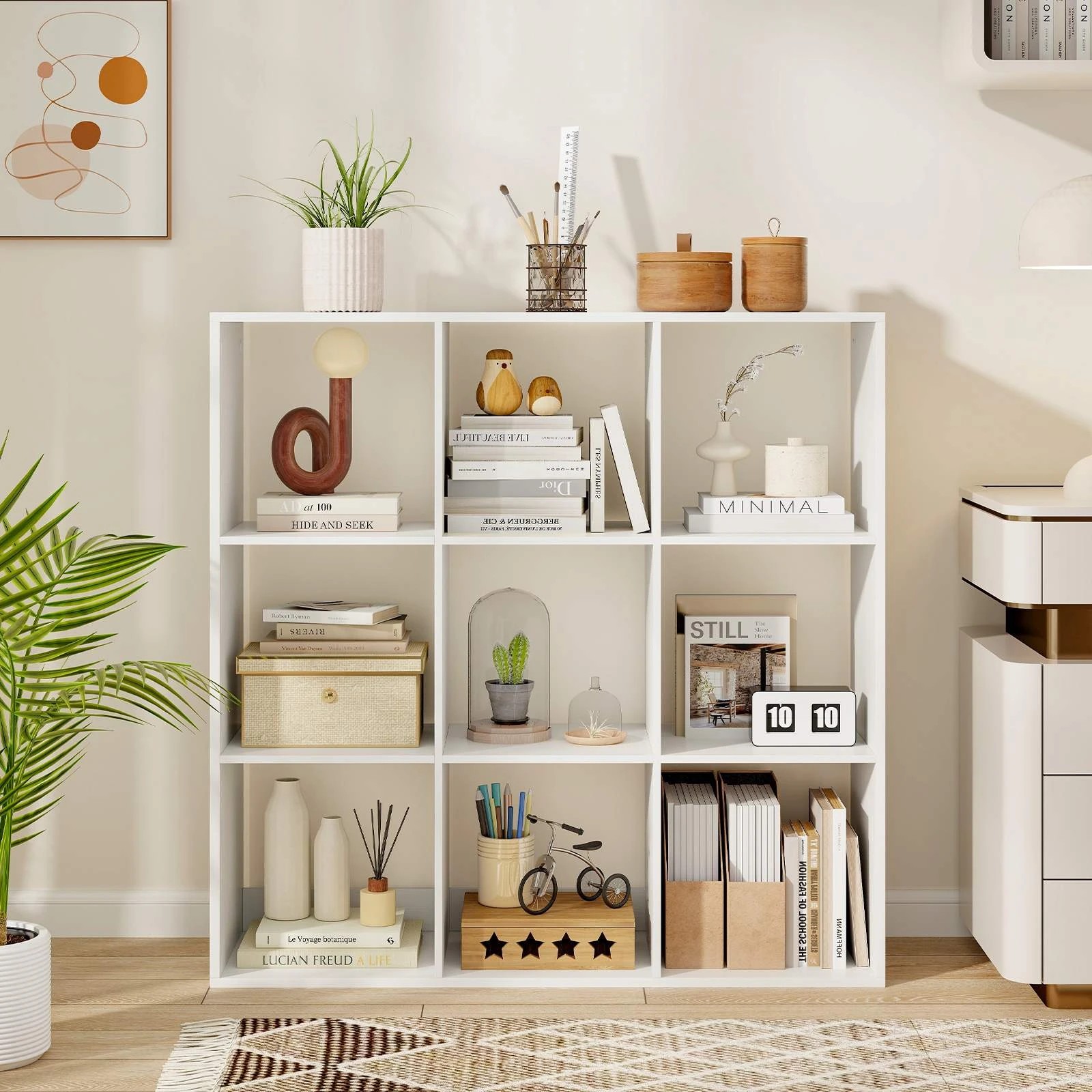 2 Costway 9-Cube Bookshelf Modern Cubby Bookcase Shelves 3-tier Open Storage Organiser - White, 2 of 4