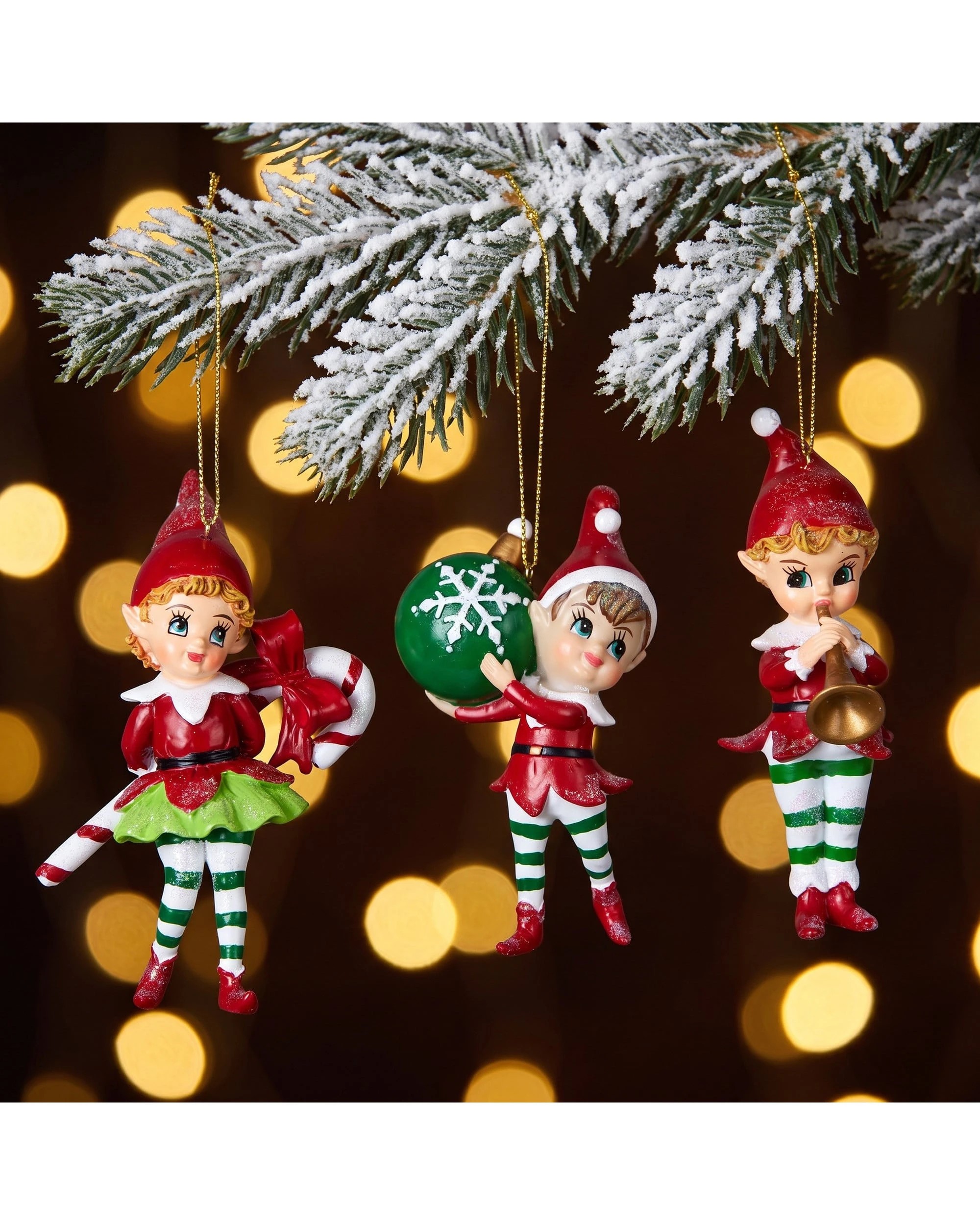 4 Christabelle 3 Elf Christmas Ornaments Assorted Character Figures 10.5cm Xmas Tree Decorations Hanging Baubles - Red, 4 of 5