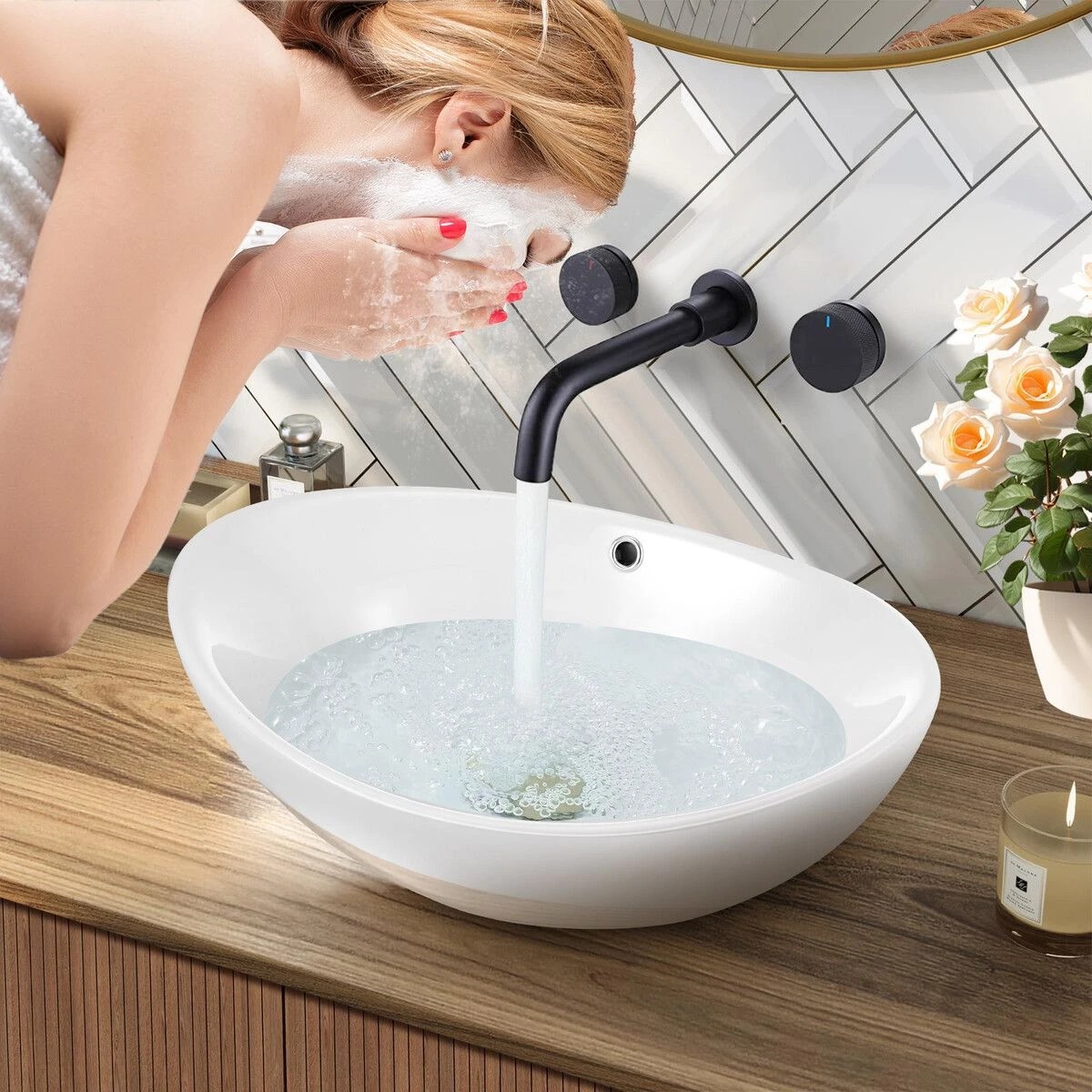 5 LUXSUITE Bathroom Vessel Sink Oval Basin Above Counter Hand Wash Bowl Vanity Washing Ceramic Countertop Modern White, 5 of 7