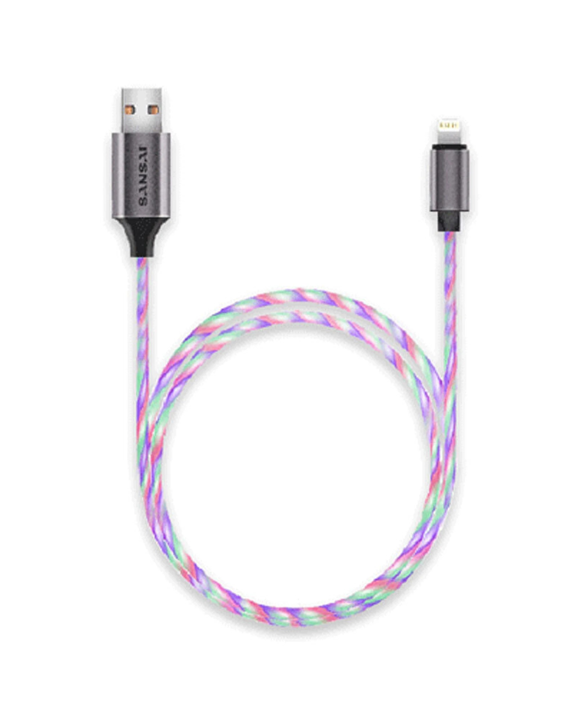 2 Sansai RGB Light Up 8-Pin Cable 2.4A with LED and Data Sync 1M - Multi, 2 of 2