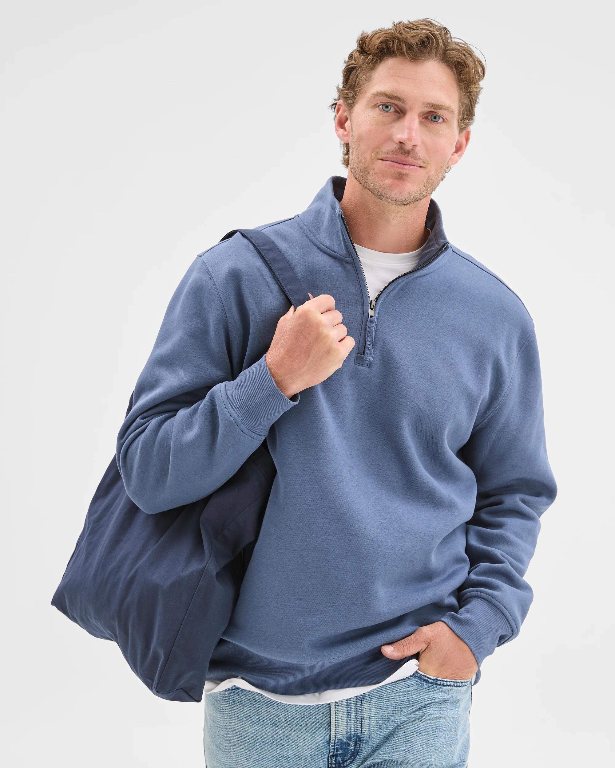 3 Target Man Australian Cotton Blend Fleece 1/2 Zip Top VINTAGE INDIGO, 3 of 8
