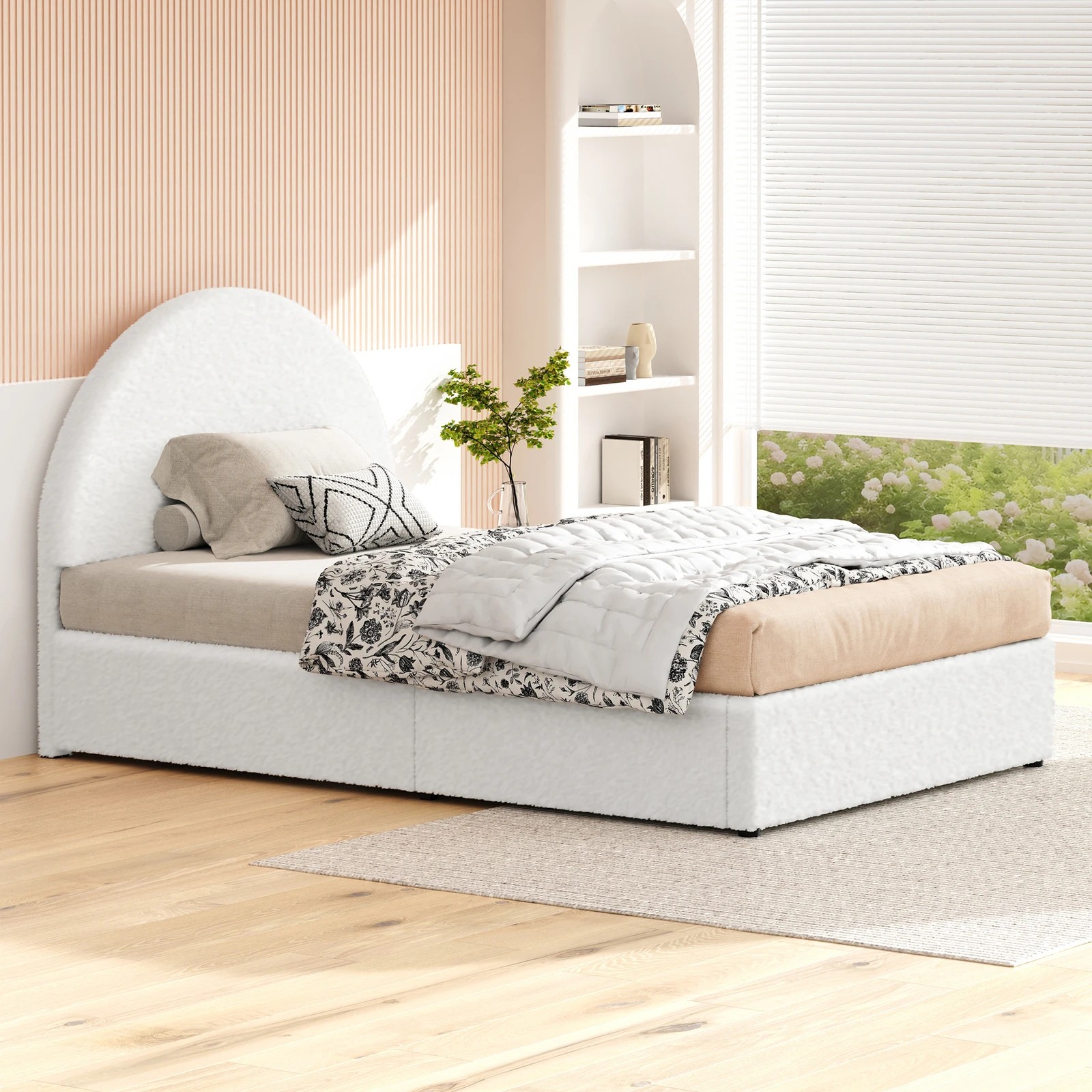 6 Alfordson Bed Frame King Single Arched Base Gas Lift Storage Boucle Hoult - White, 6 of 10