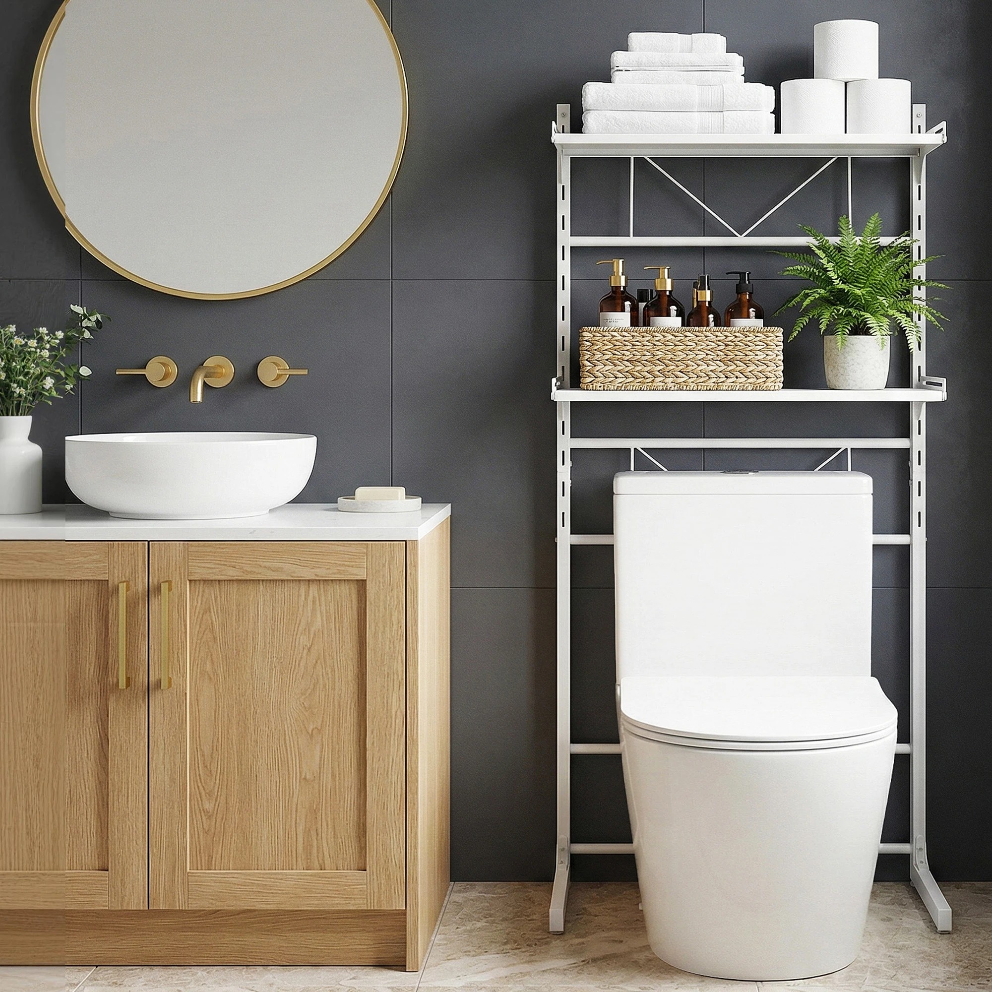 3 Artiss Over Toilet Storage Washing Machine Rack Laundry Shelf 2 Tier Organiser - White, 3 of 8