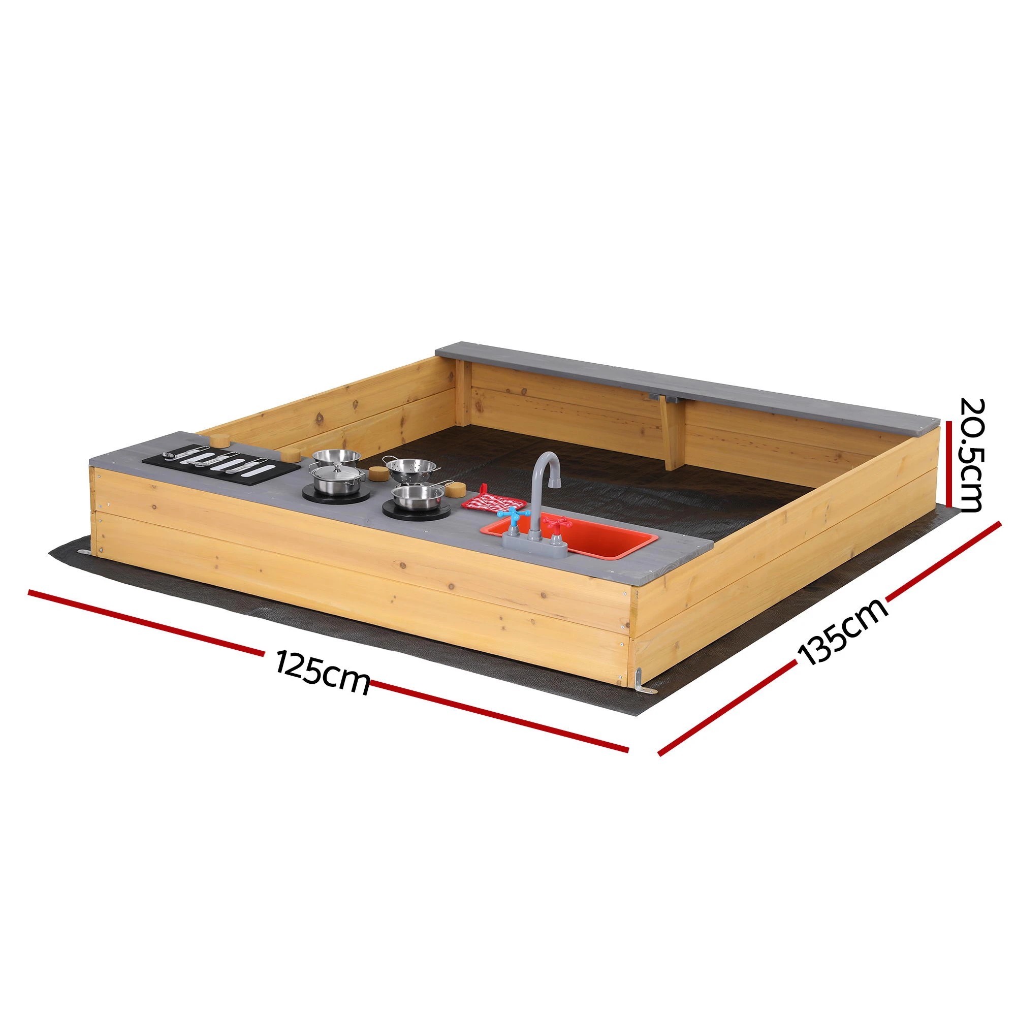 2 Keezi Wooden Sandpit Sand Pit Outdoor Kids Toy Box Mud Kitchen Sink Storage - Multi, 2 of 2