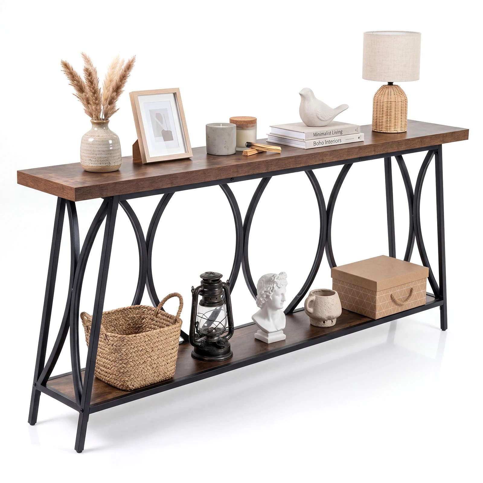 6 Costway 180cm Extra Long Console Table 2-Tier Narrow Sofa Table, 6 of 7
