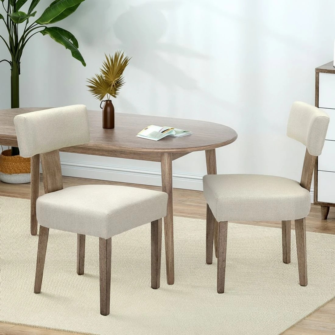 3 Artiss Dining Chairs Set of 2 Linen Fabric Wooden - White, 3 of 5