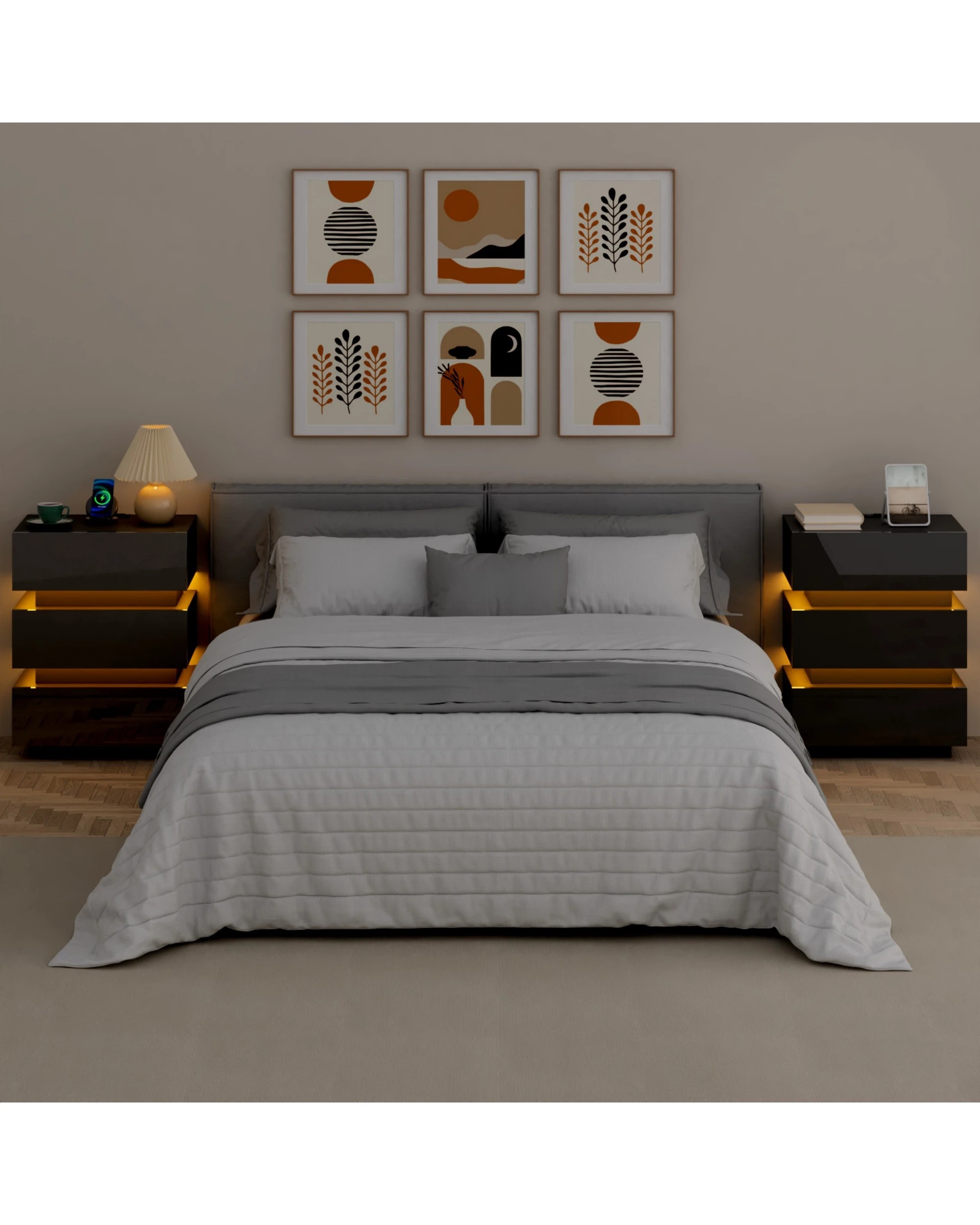 3 Advwin 2x Bedside Table 3 Drawers With with Charging Station & LED Light - Black, 3 of 7