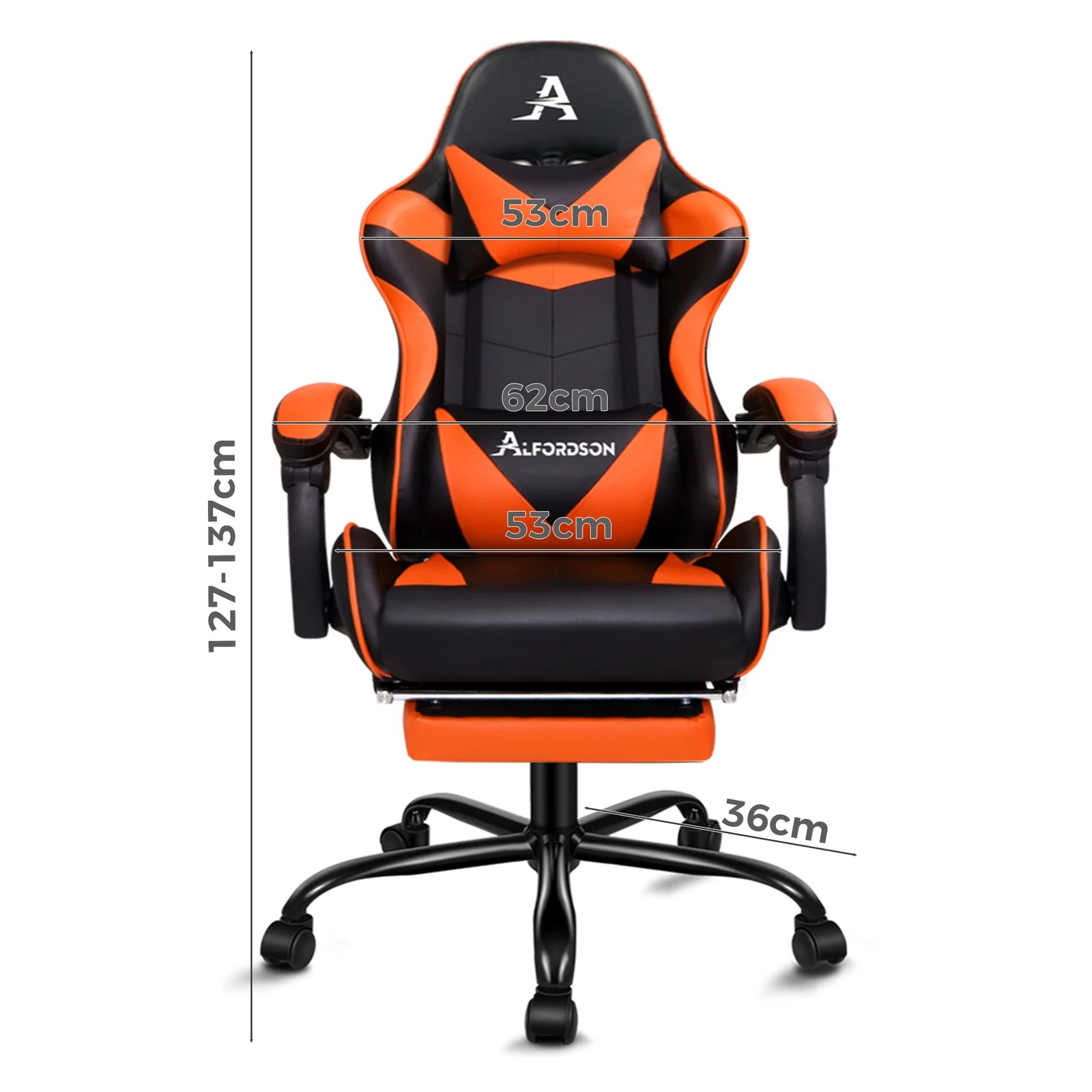 3 Alfordson Gaming Chair Office Executive Racing Footrest Seat PU Leather - Orange, 3 of 10