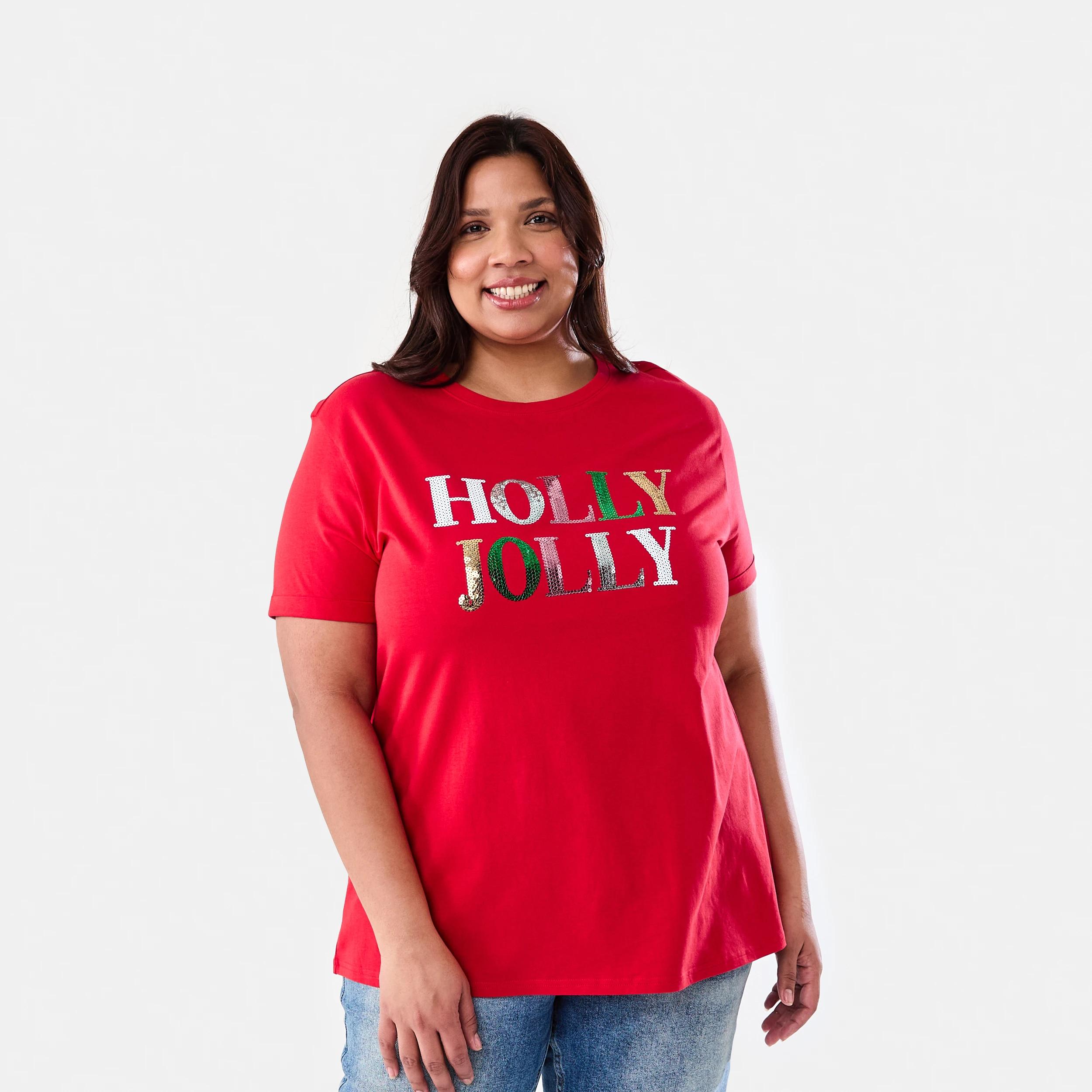 1 Curve Short Sleeve Christmas T-shirt Hollyjolly, 1 of 6