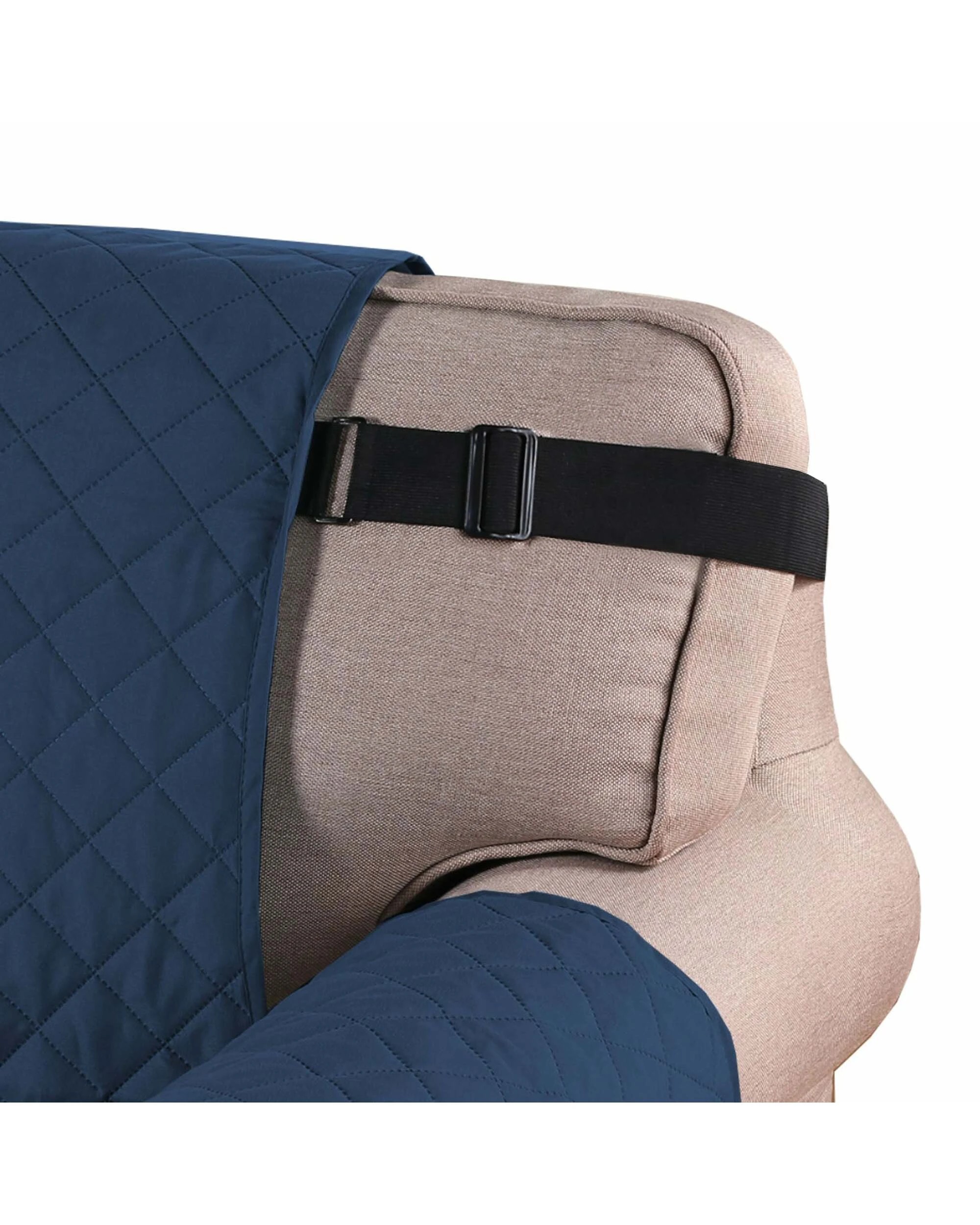3 Smarcute 3 Seater Quilted Armless Futon Sofa Bed Cover Couch Cushion Cover - Blue, 3 of 5