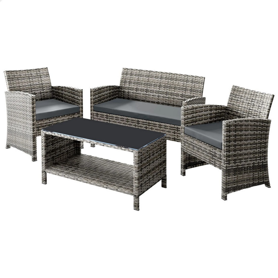 1 Alfordson Outdoor Furniture 4PCS Garden Patio Chairs Table Set Wicker - Mixed Grey, 1 of 10