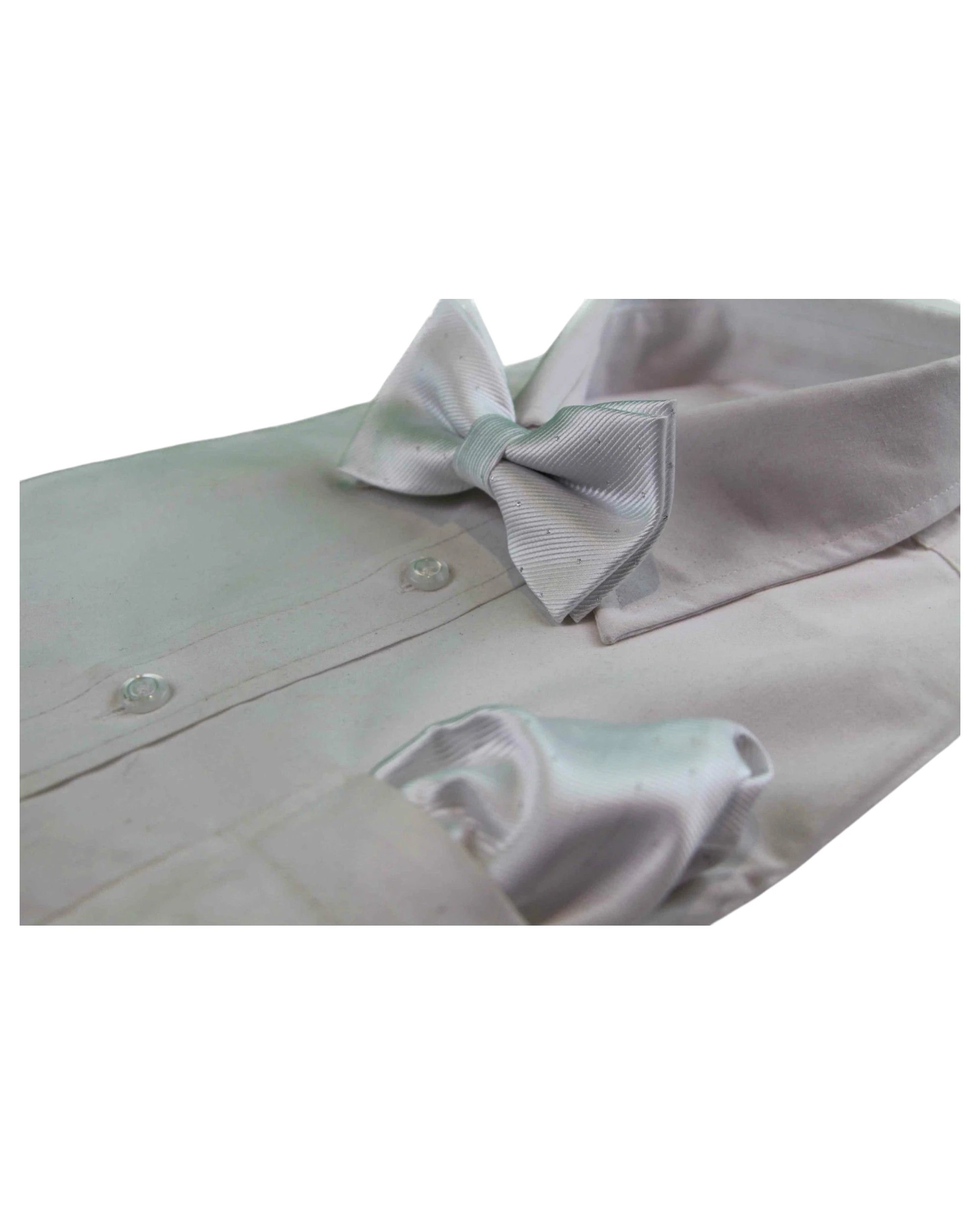 4 Zasel Mens White With Silver Stars Matching Bow Tie & Pocket Square Set - White, 4 of 4