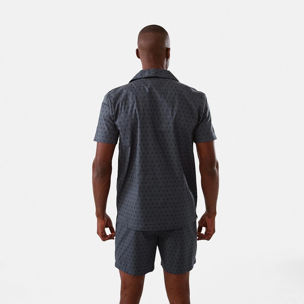 3 Short Sleeve Woven Button Through Pyjama Set Geo Ash, 3 of 10