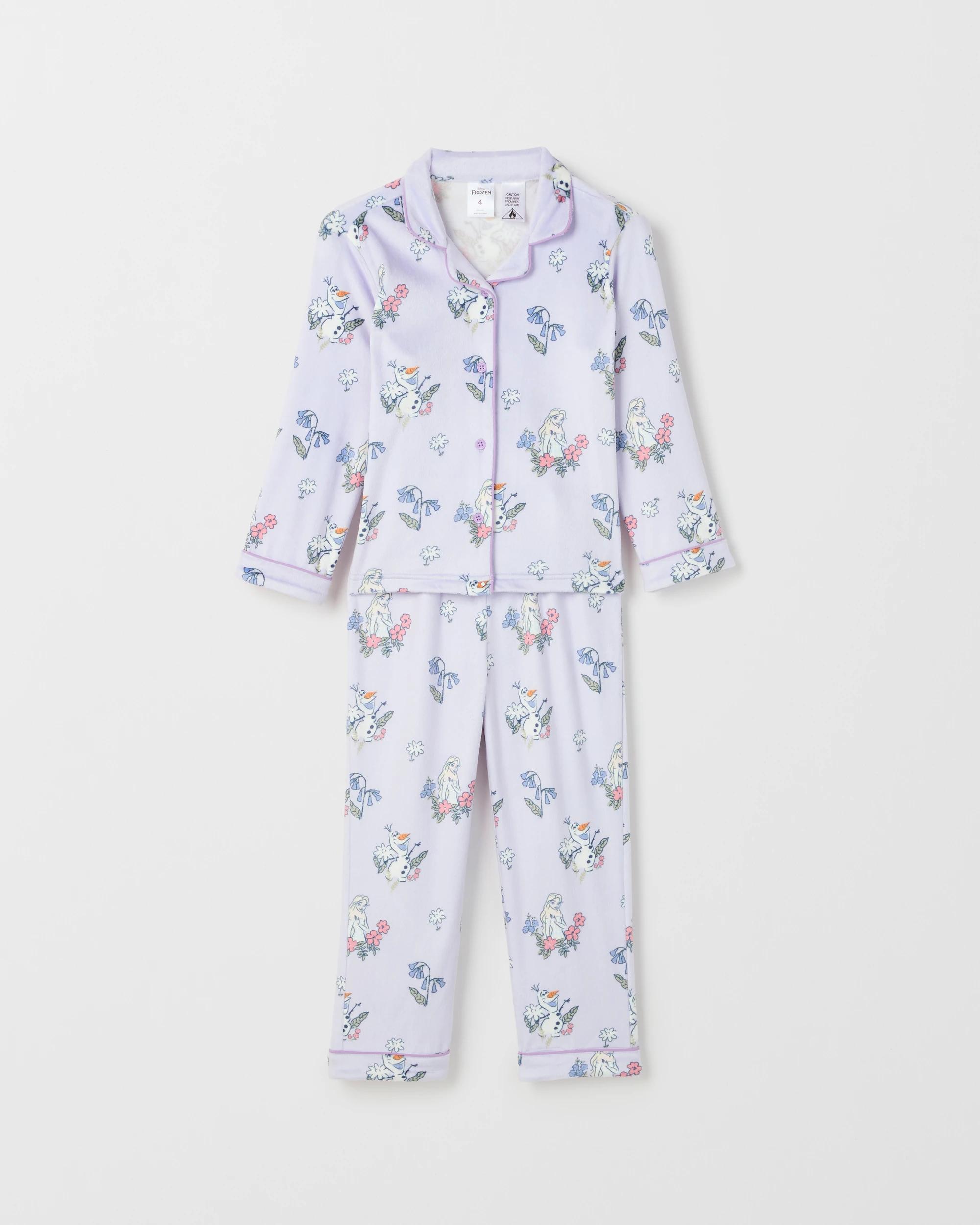 5 Disney Frozen Younger Girls Button Through Fleece Pyjama Set FROZEN, 5 of 7