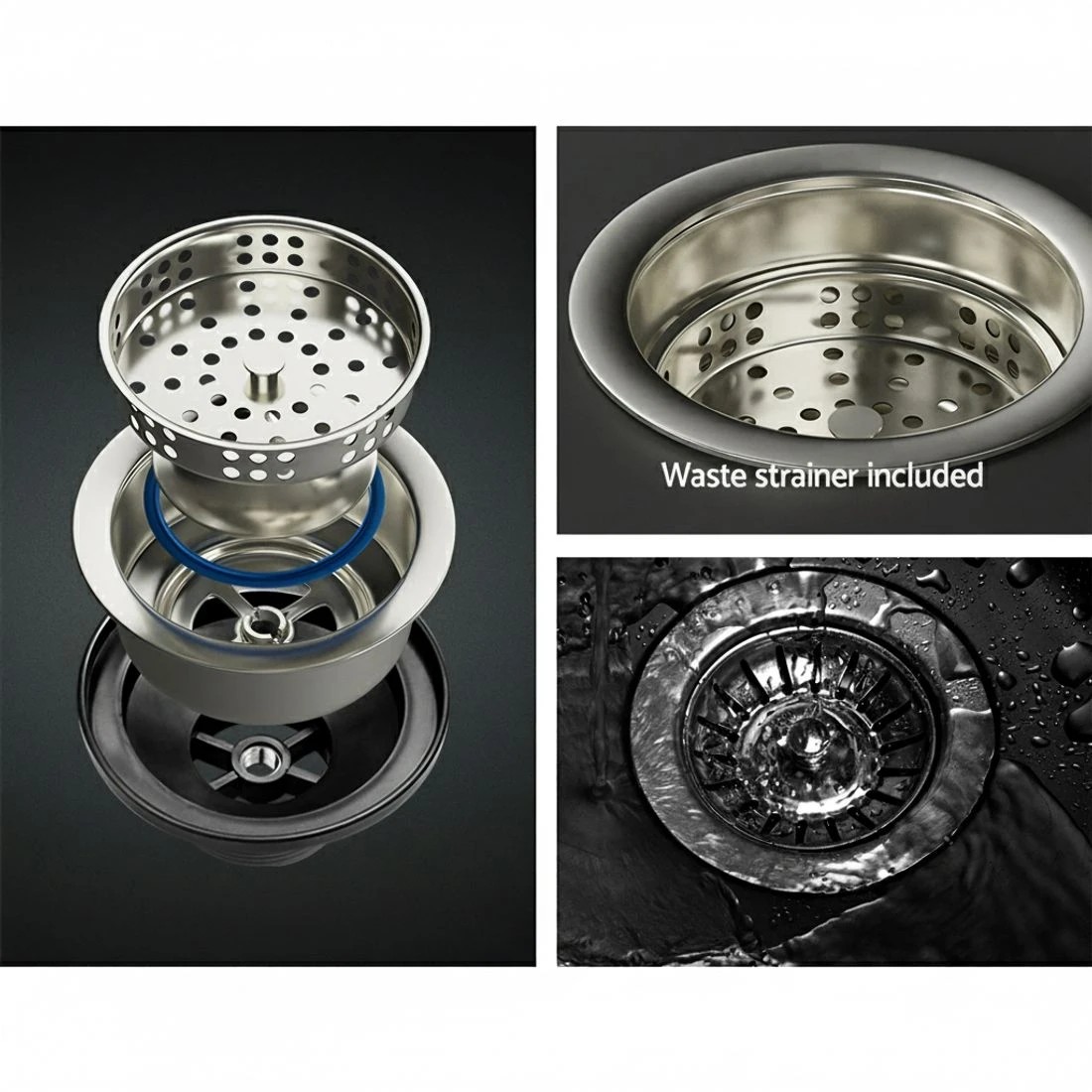 3 Cefito Kitchen Sink 75X45CM Stainless Steel Basin Single Bowl Drain Part - Black, 3 of 4