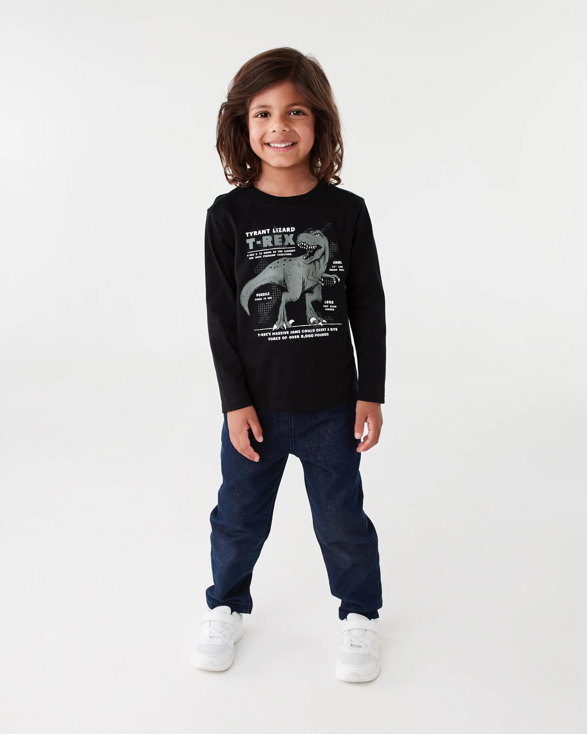6 Long Sleeve Print T-shirt Blk Dino, 6 of 7