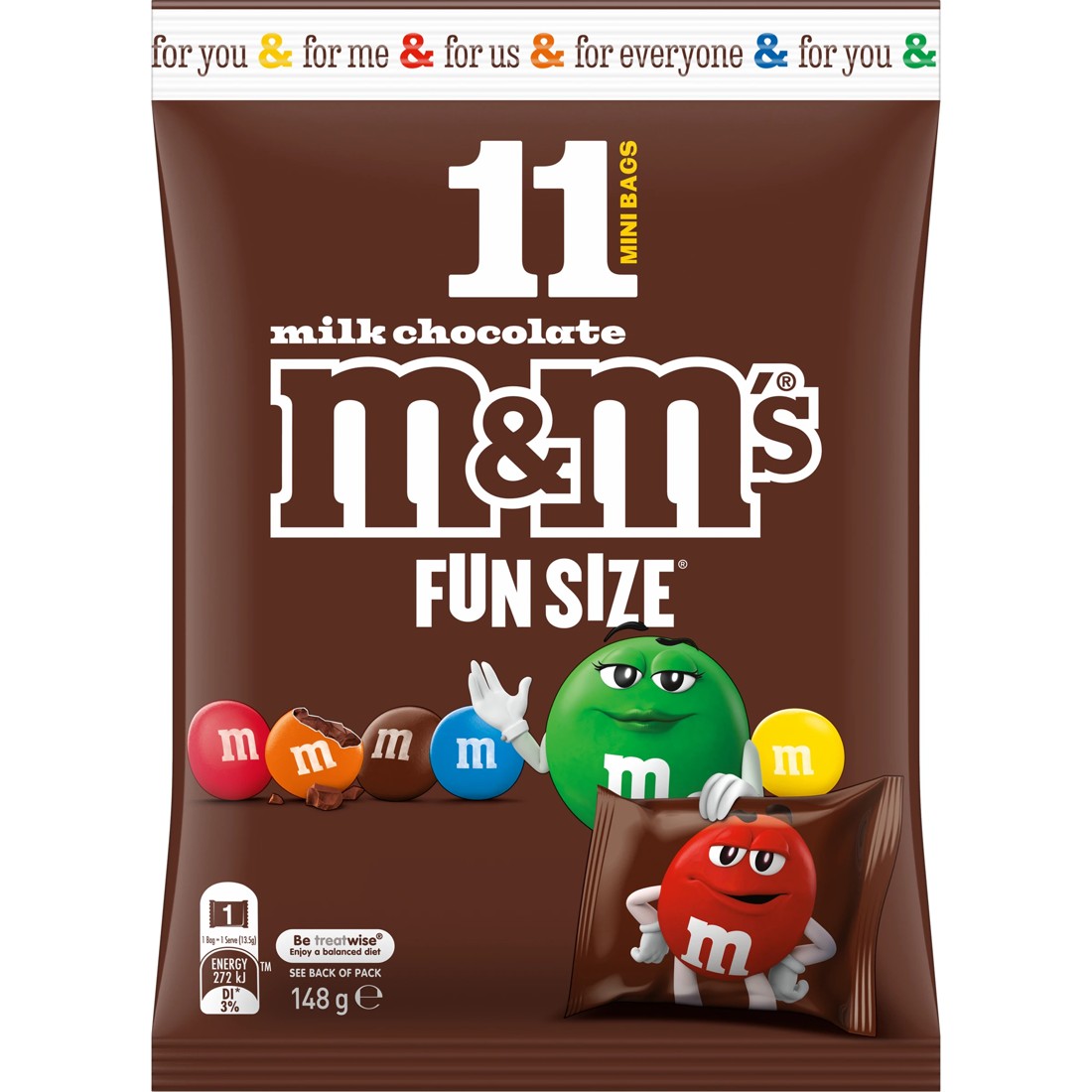 1 M&M’s 11 Pack Fun Size Milk Chocolate Share Pack 148g, 1 of 5