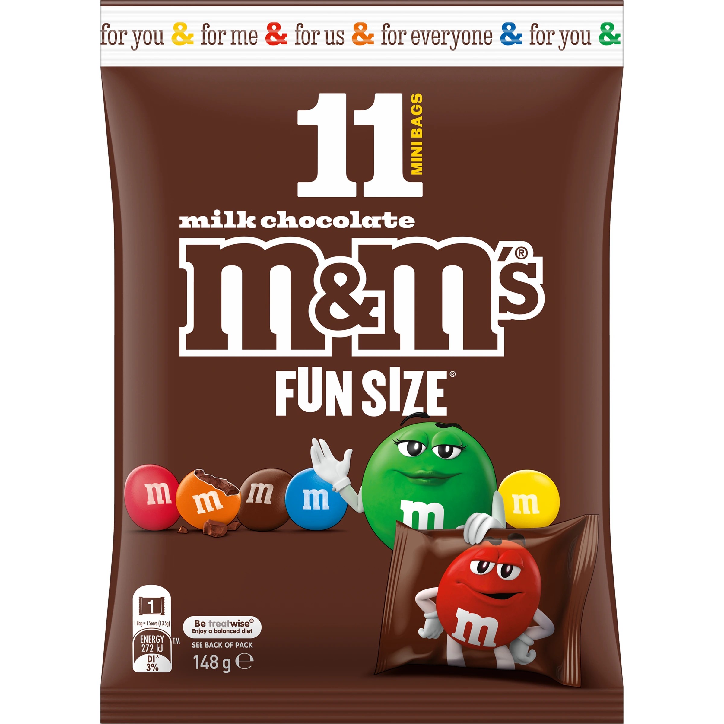 1 M&M’s 11 Pack Fun Size Milk Chocolate Share Pack 148g, 1 of 5
