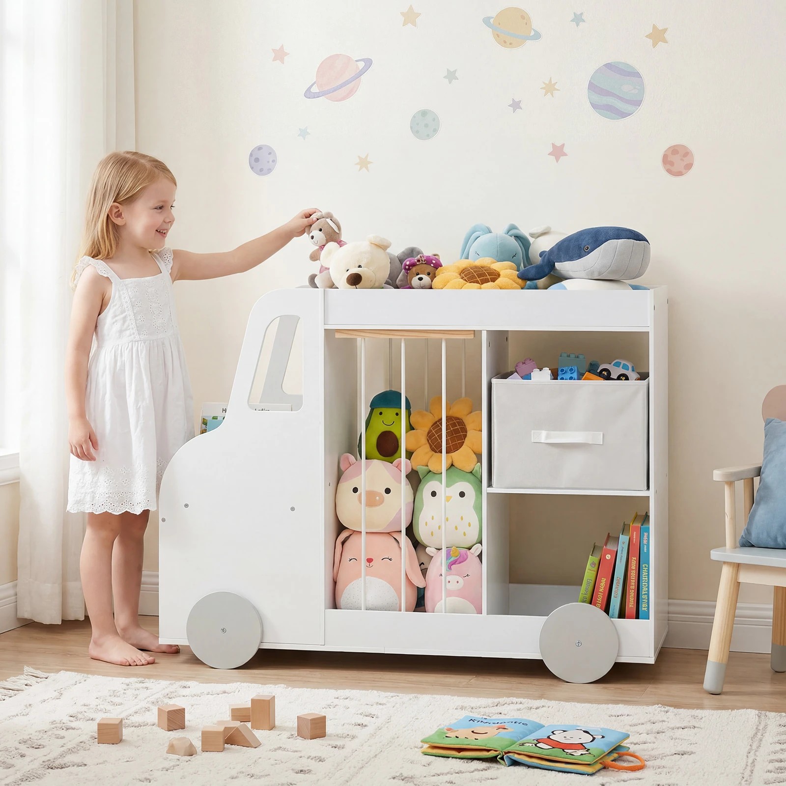 2 Costway Toy Storage Organizer w/Universal Wheels Storage Bookshelf Open Shelves - White, 2 of 4