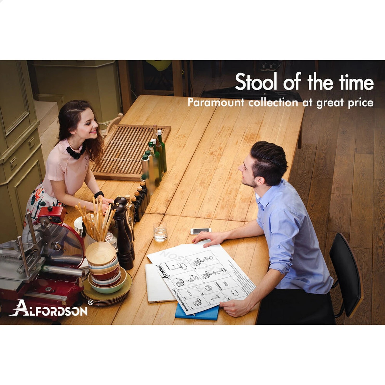 10 Alfordson 4x Wooden Bar Stools Mabel Kitchen Dining Chair Wood Vintage - Black, 10 of 10