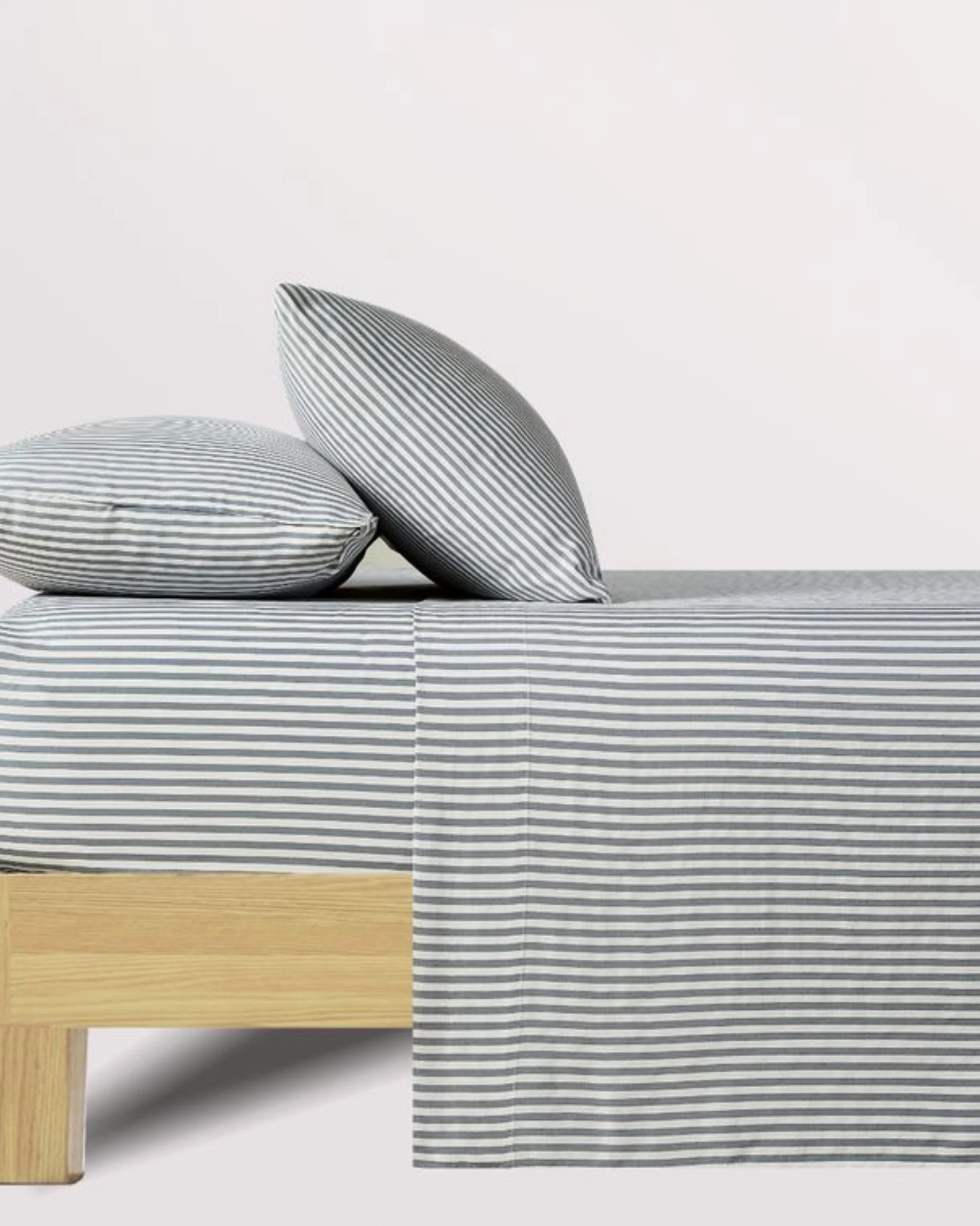 1 CleverPolly Yarn-Dyed Washed Microfibre Sheet Set - Single Bed - Thin Stripe Steel Blue, 1 of 6